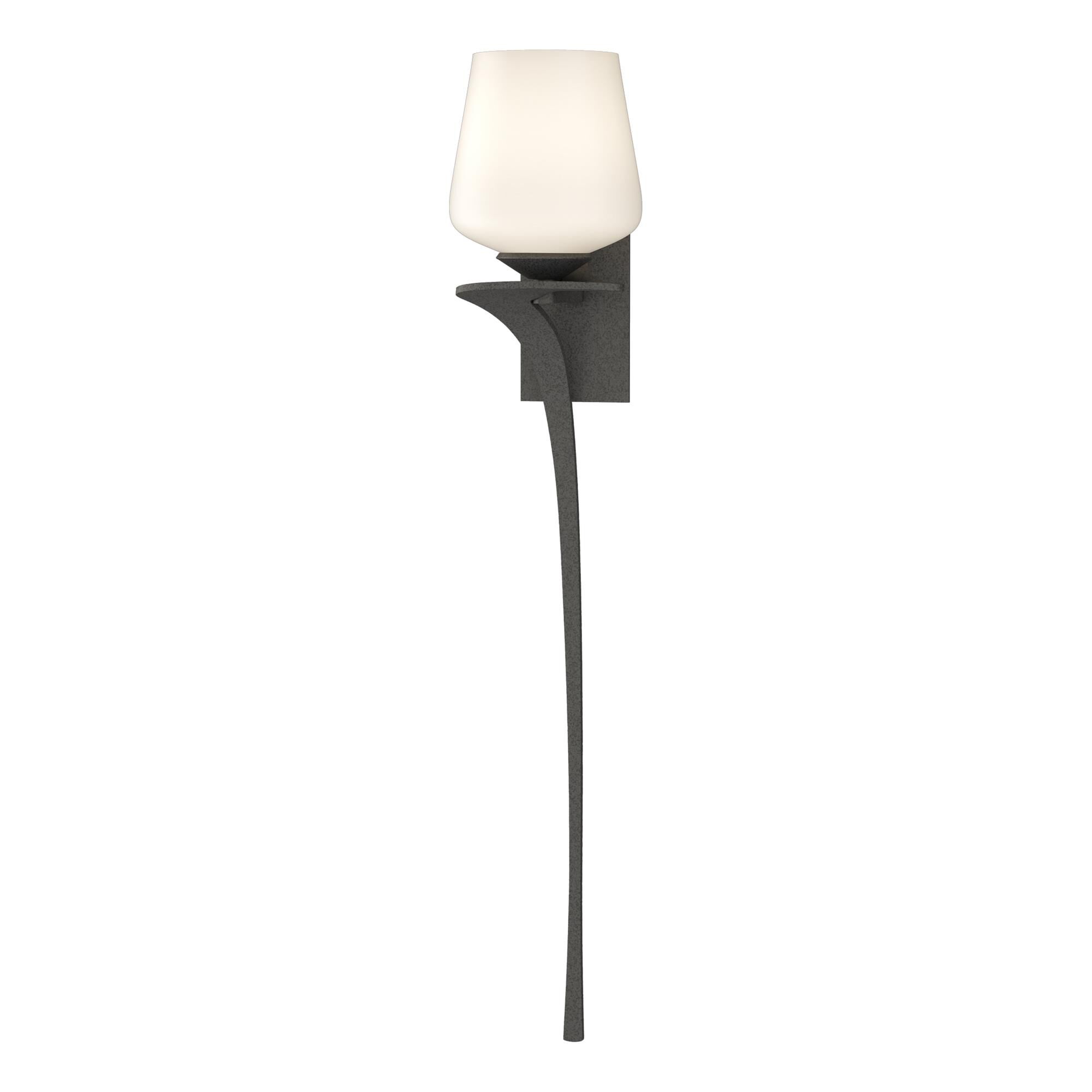 Shown in Natural Iron finish and Opal  glass and Orientation: Left accent
