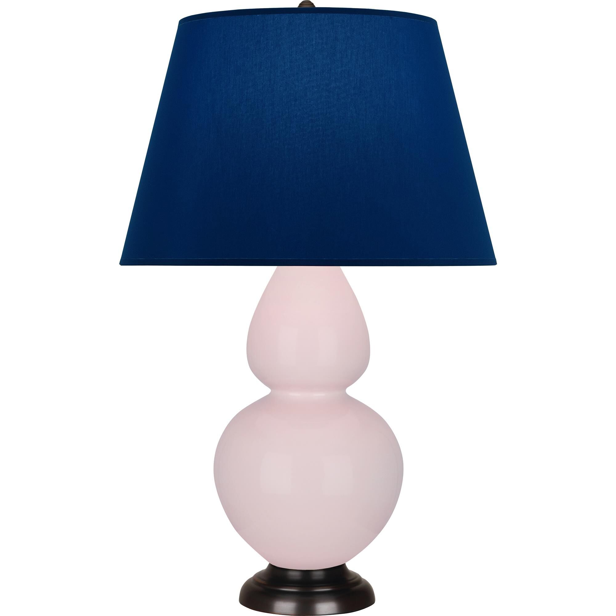 Shown in Rose Water Glazed finish and Navy with Gray Lining shade and Deep Patina Bronze accent