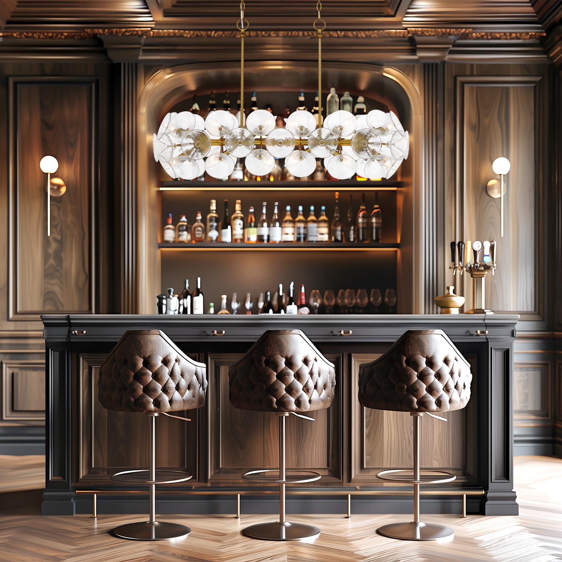 Shown in Soft Brass finish and Textured Clear Fluted glass