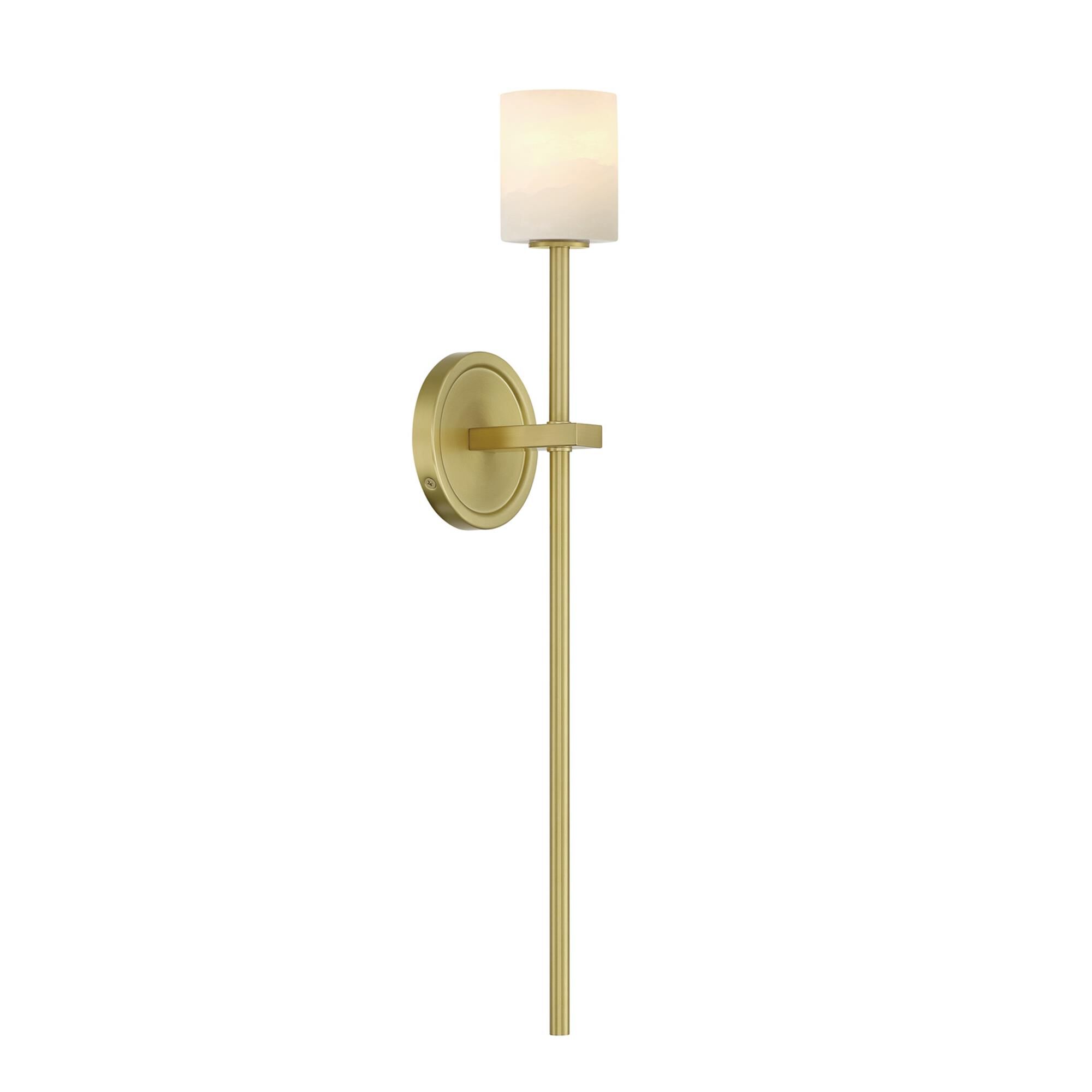 Shown in Soft Brass finish and Alabaster crystal and Stone glass and Stone shade