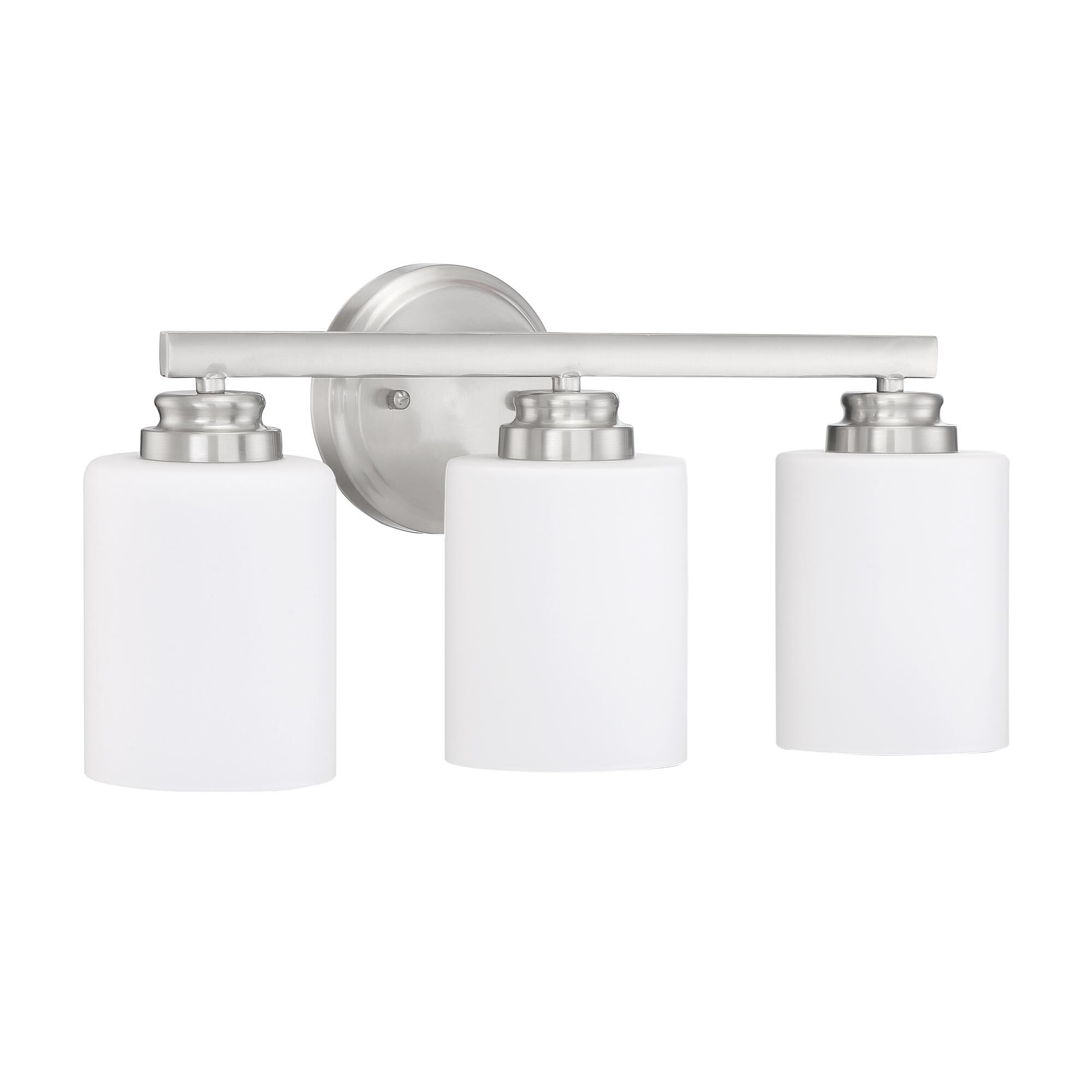 Shown in Brushed Polished Nickel finish and White Frosted glass and Glass shade