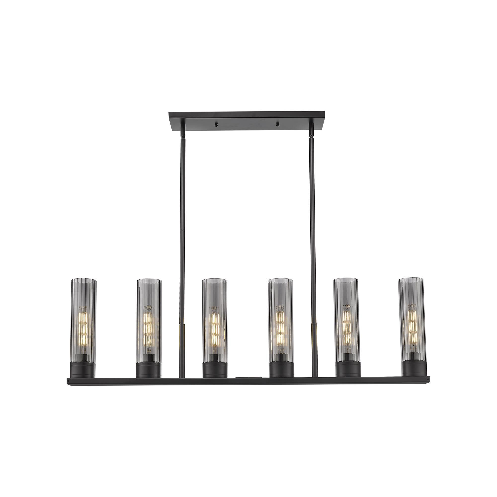 Shown in Matte Black finish and Plated Smoke glass and Plated Smoke Glass shade