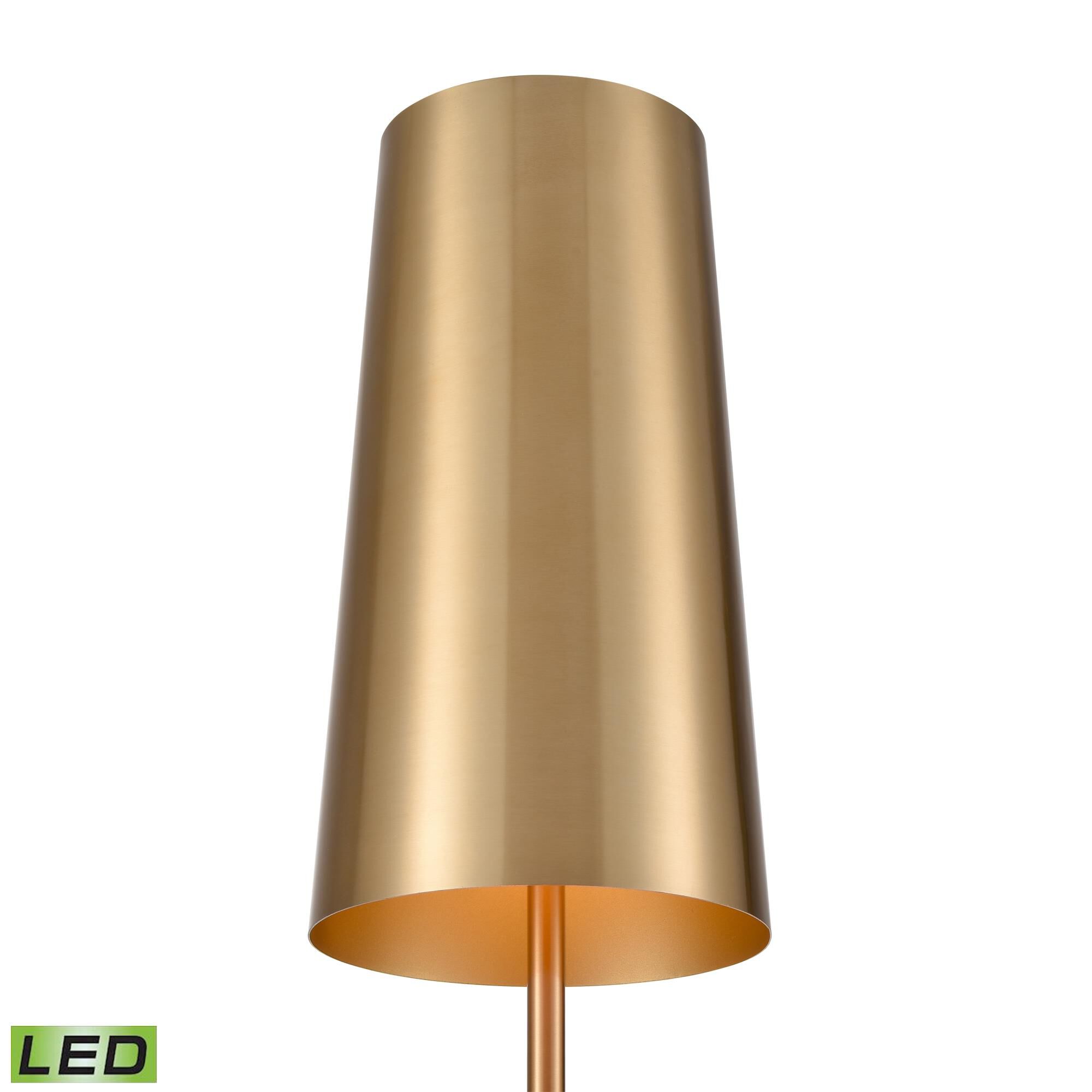 Shown in Aged Brass finish and Metal shade