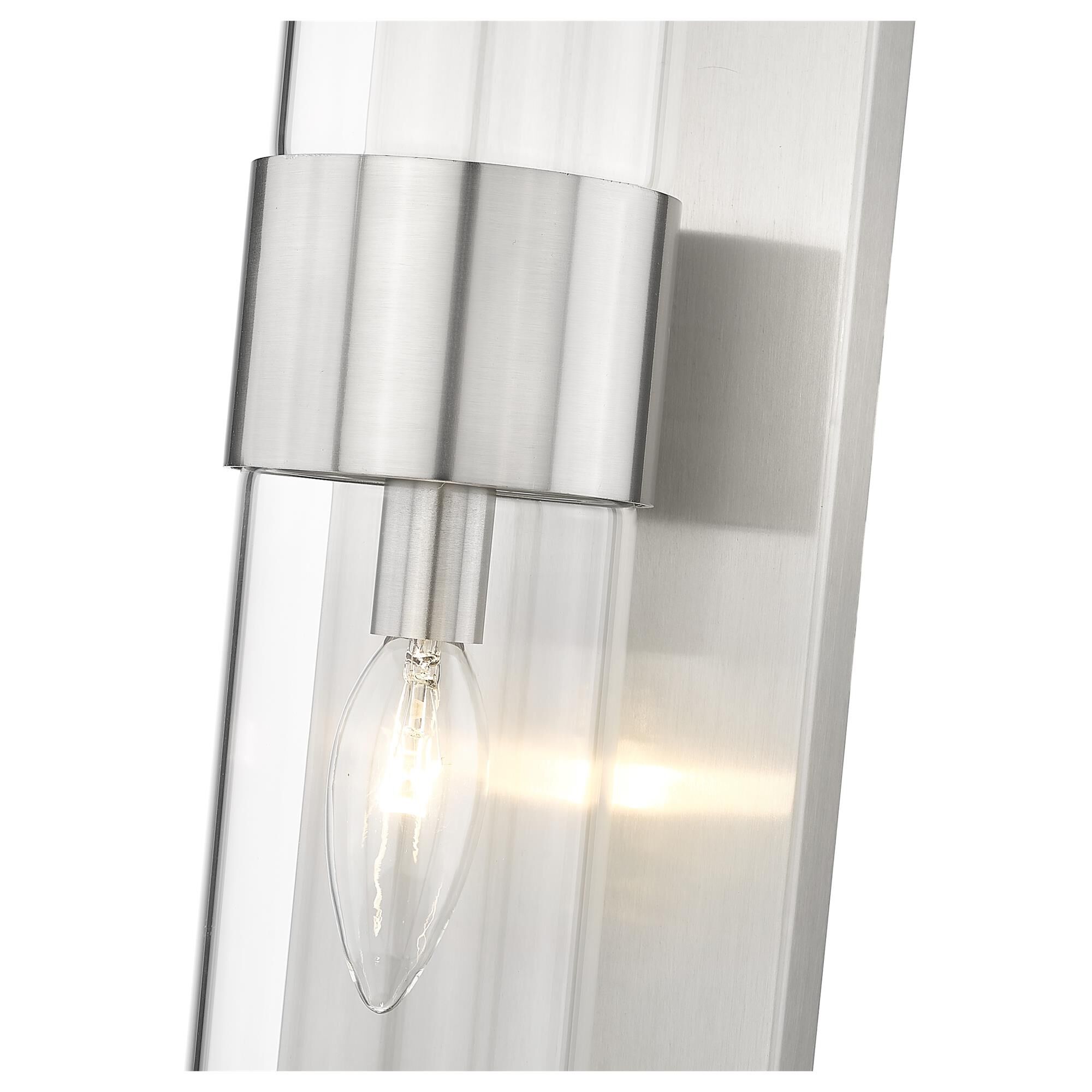 Shown in Brushed Nickel finish and Clear glass