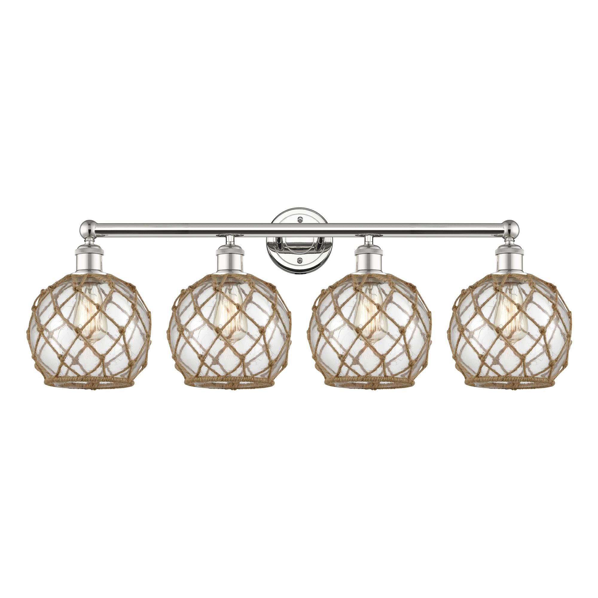 Shown in Polished Nickel finish and Clear with Brown Rope glass