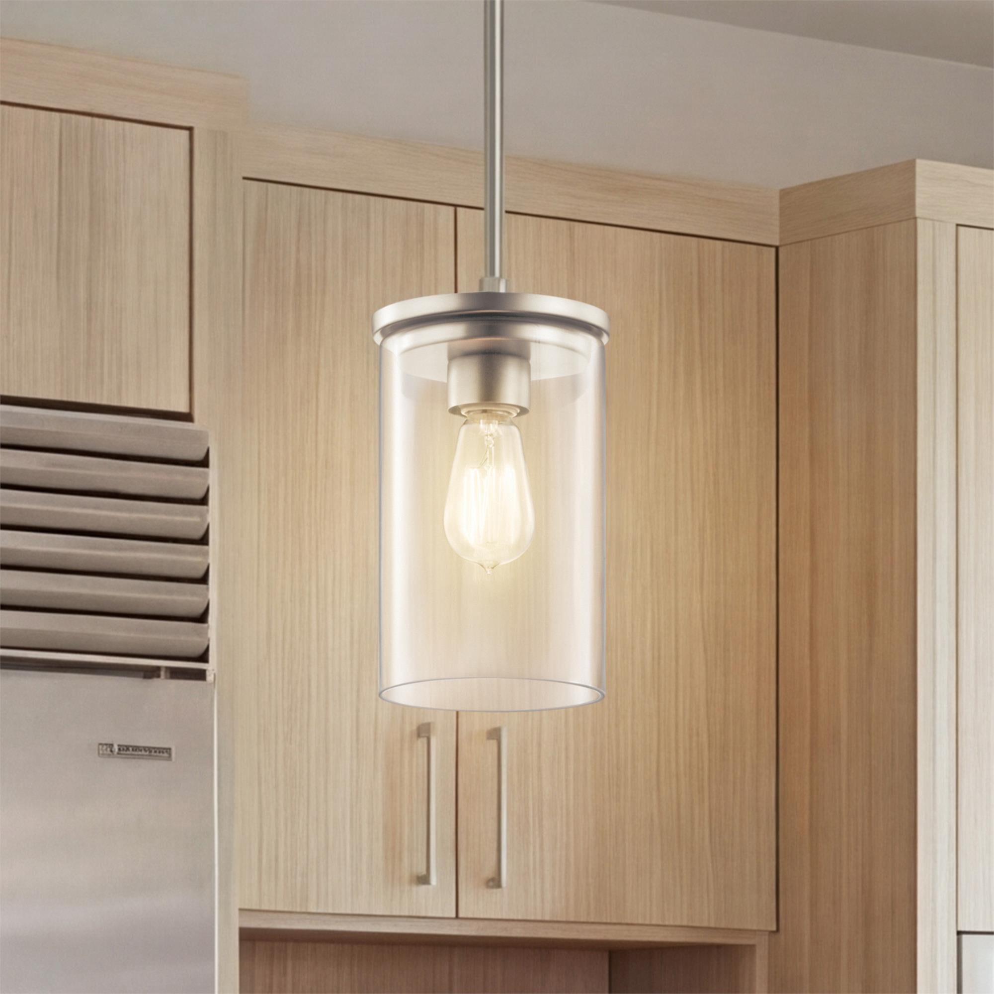 Shown in Brushed Nickel finish and Clear glass