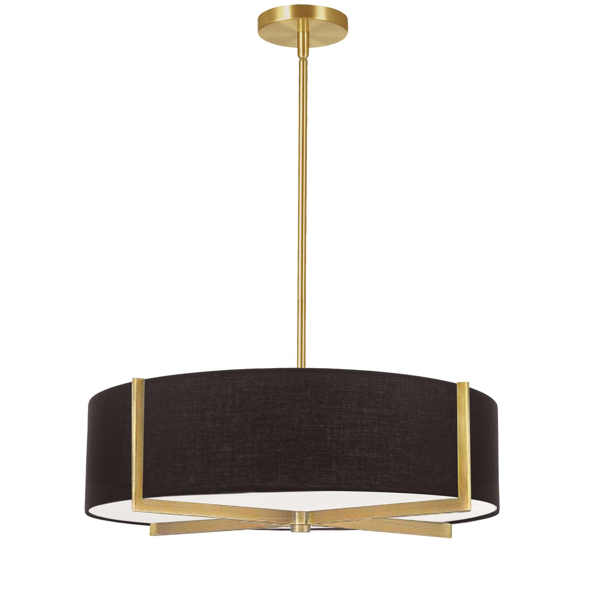 Shown in Black and Aged Brass finish and Black Fabric Drum shade