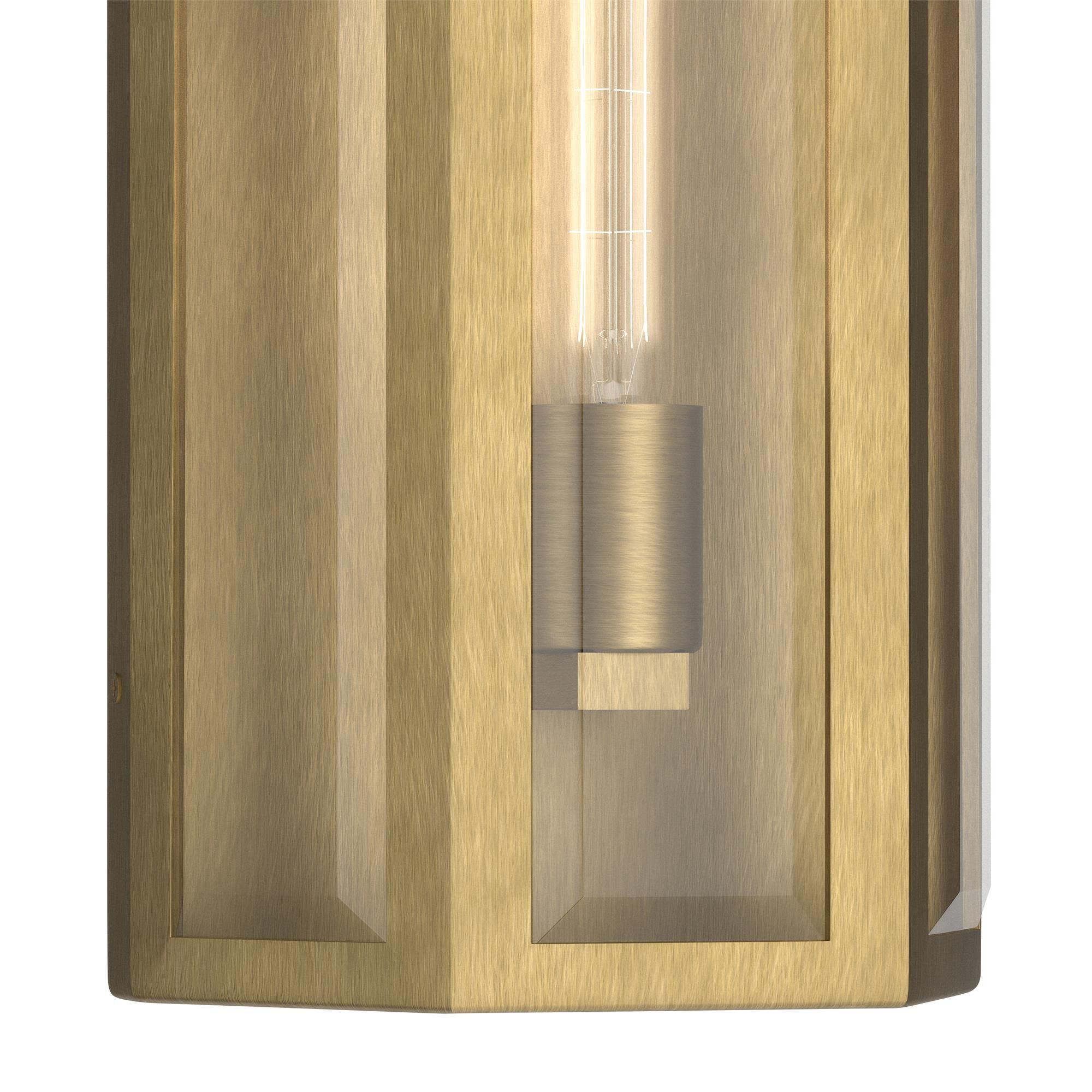 Shown in Natural Brass finish and Clear Beveled glass