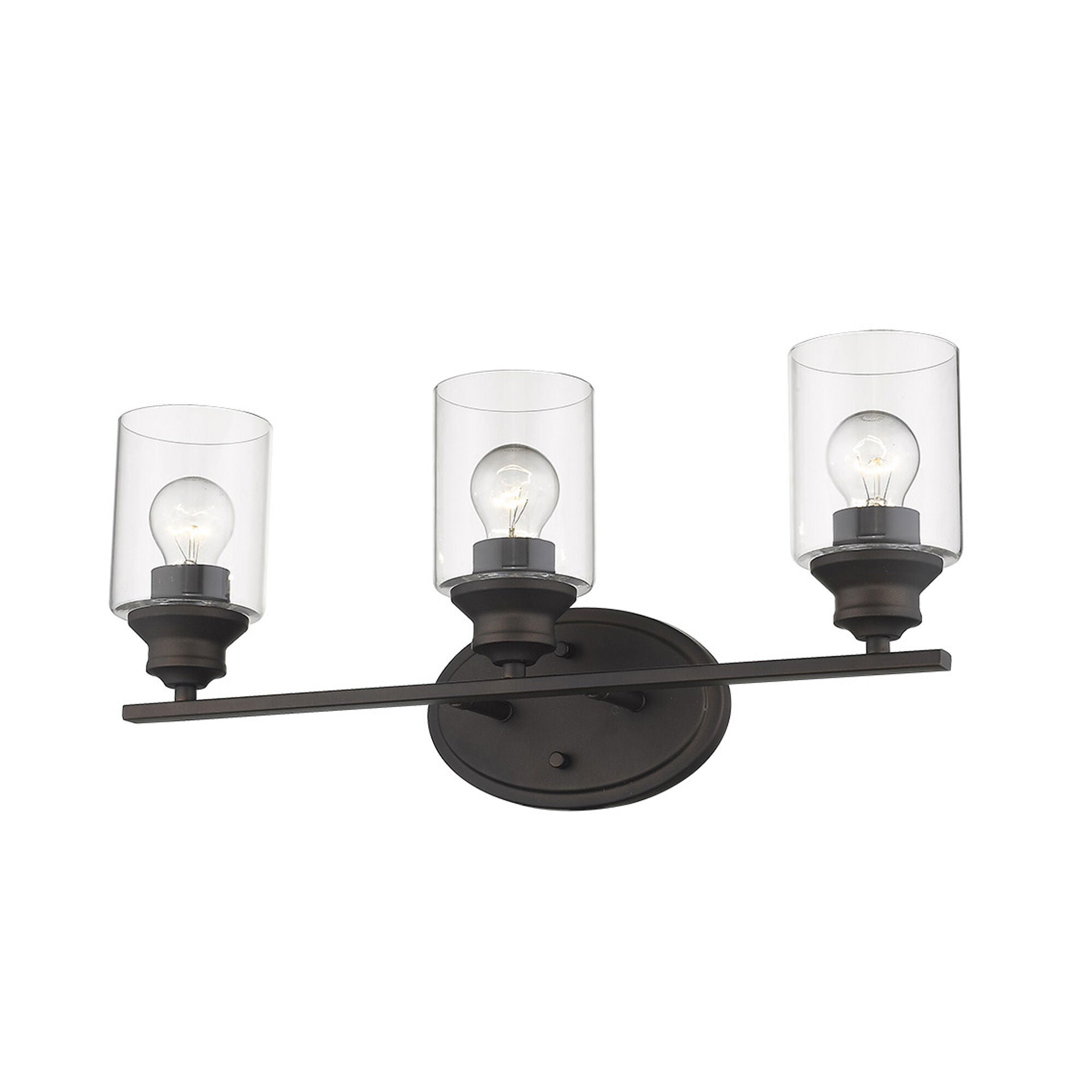 Shown in Oil-Rubbed Bronze finish and Clear glass and Clear, Cylindrical Glass s shade
