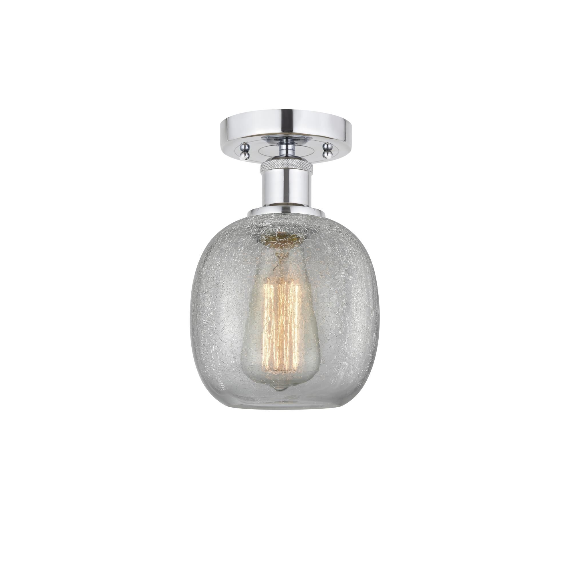 Shown in Polished Chrome finish and Clear Crackle glass