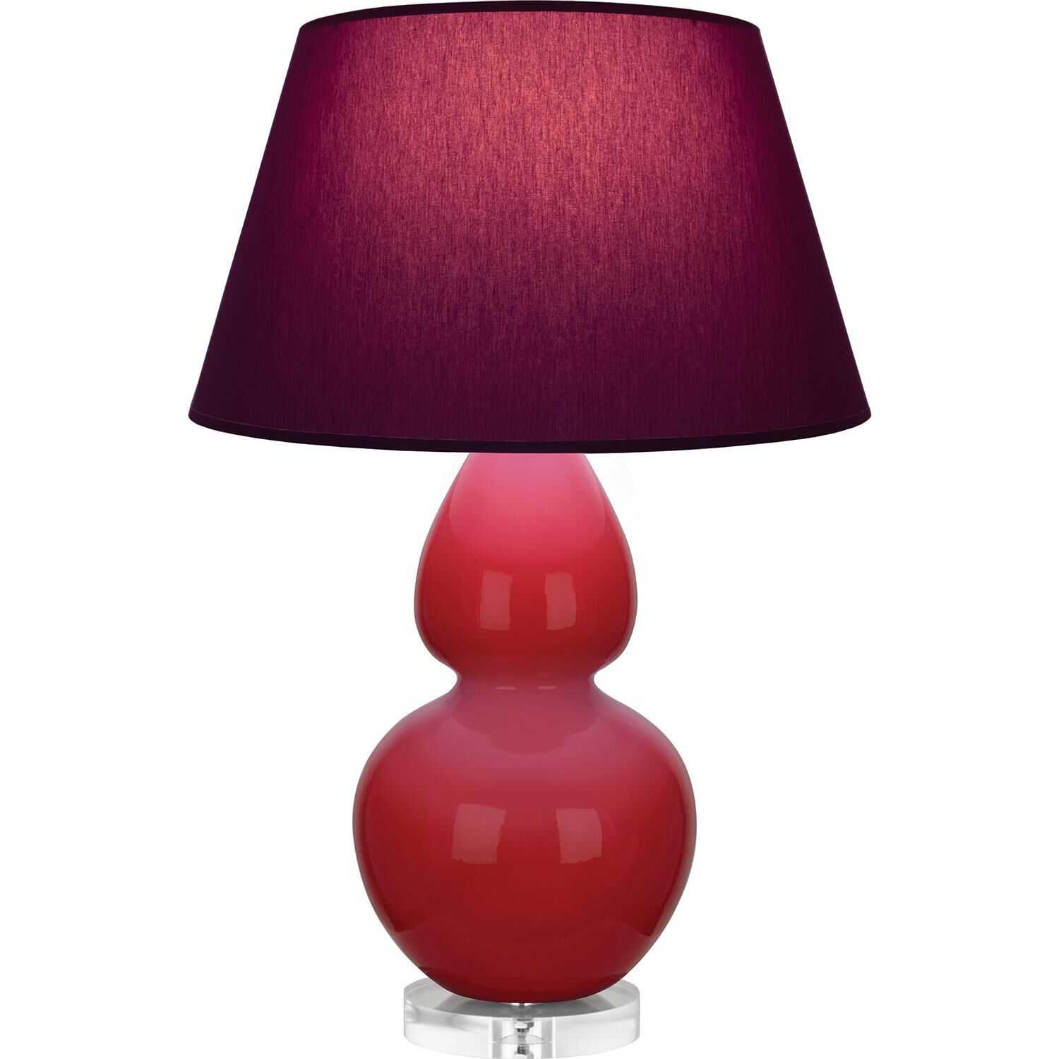 Shown in Ruby Red finish and Plum and Lavender shade and Lucite accent