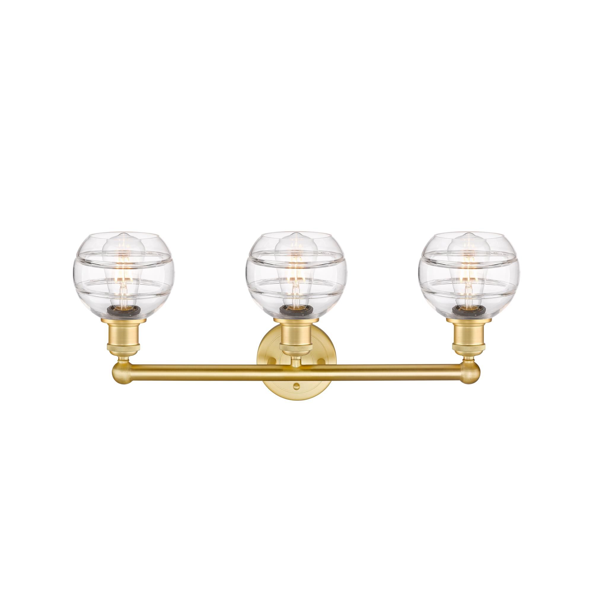 Shown in Satin Gold finish and Clear glass