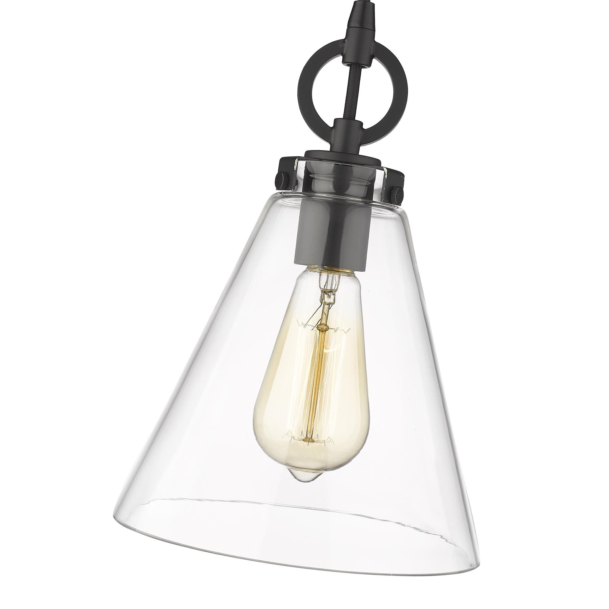 Shown in Matte Black finish and Glass shade