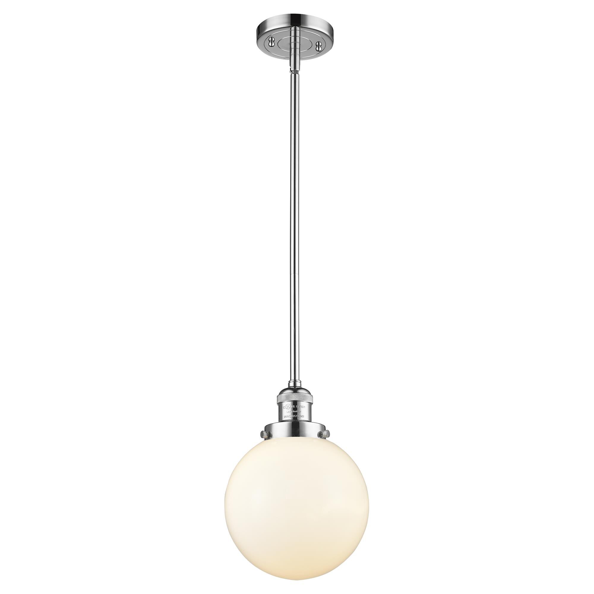 Shown in Polished Chrome finish and Matte White Cased Beacon glass and Stem accent