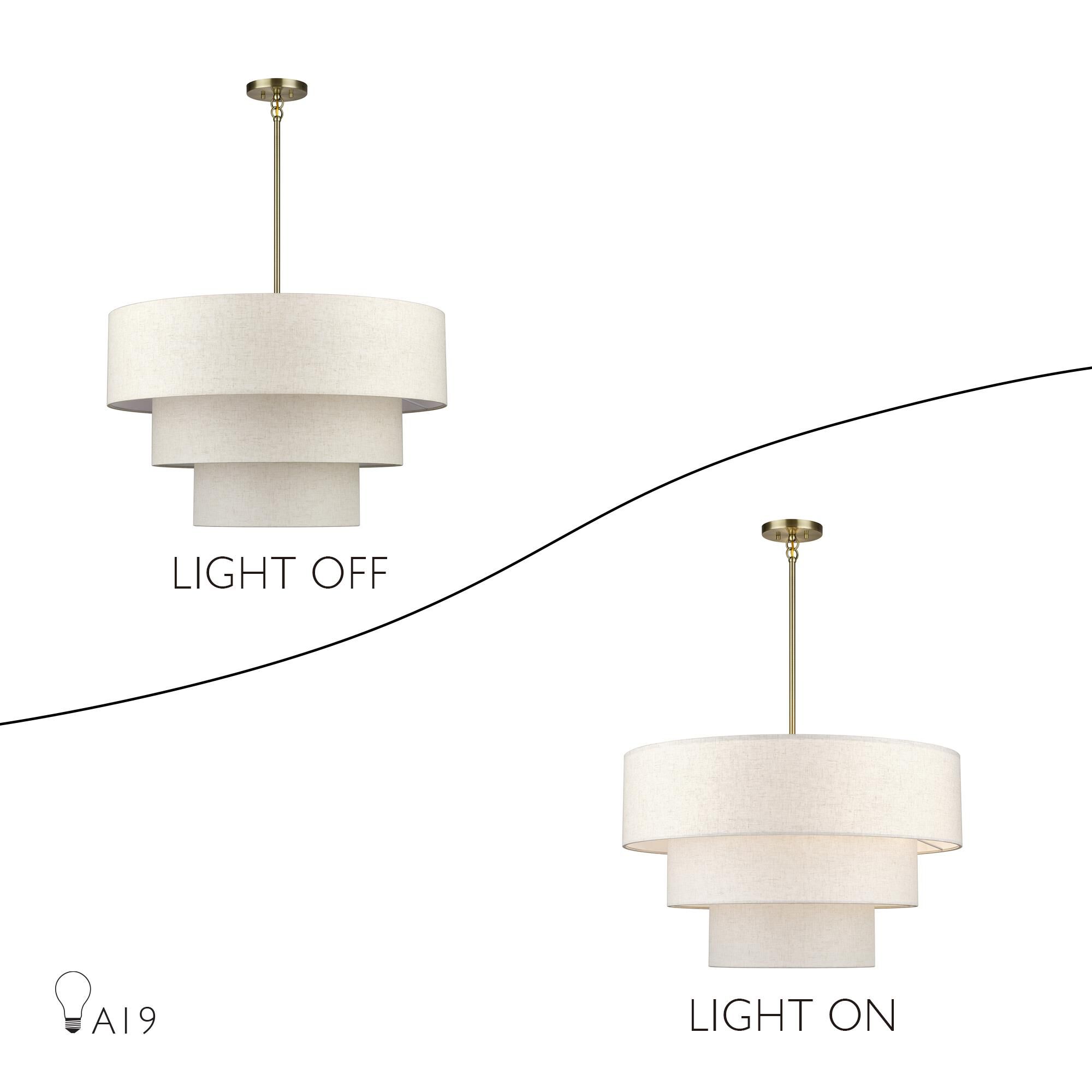 Shown in Antique Brass finish and Hand Crafted Oatmeal Color Fabric with White Color Inside shade