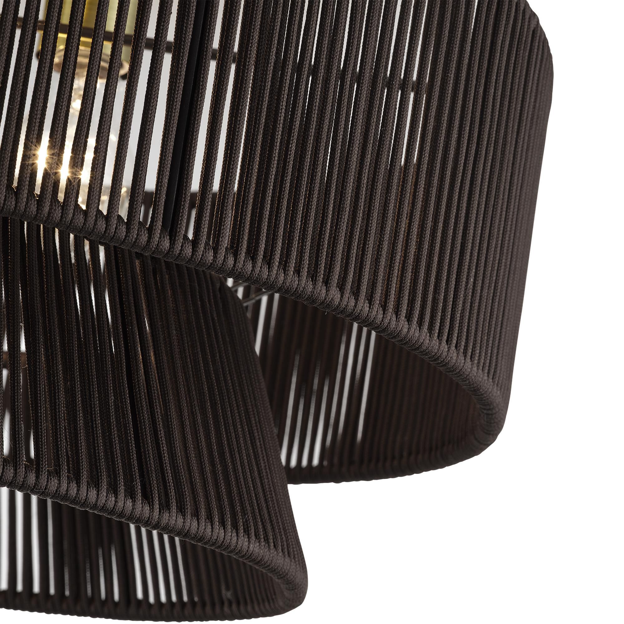 Shown in Antique Brass finish and Hand-Woven Dark Chocolate Color Polyester Rope shade