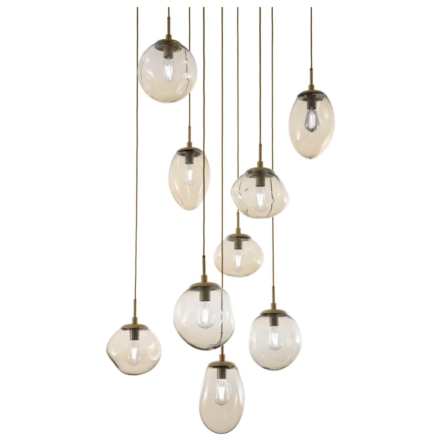 Shown in Gilded Brass finish and Blown Amber glass