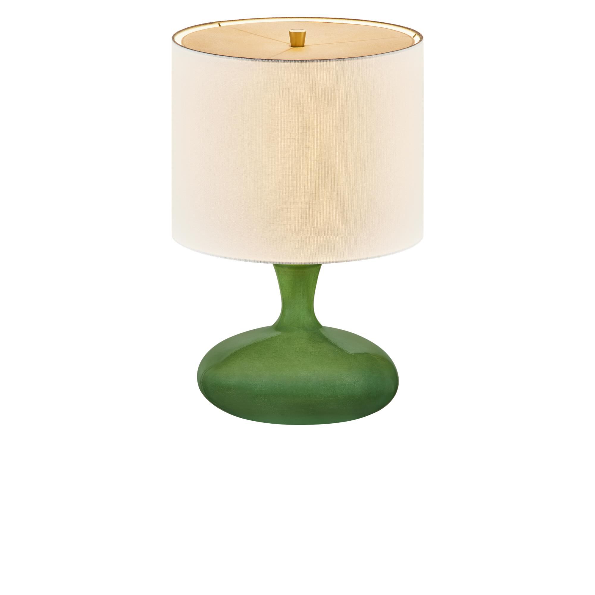 Shown in Green finish and White Linen Fabric shade