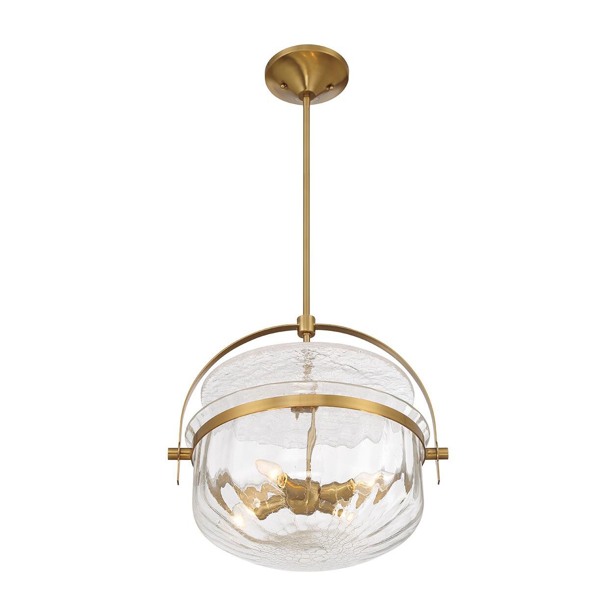 Shown in Warm Brass finish and Crackled glass