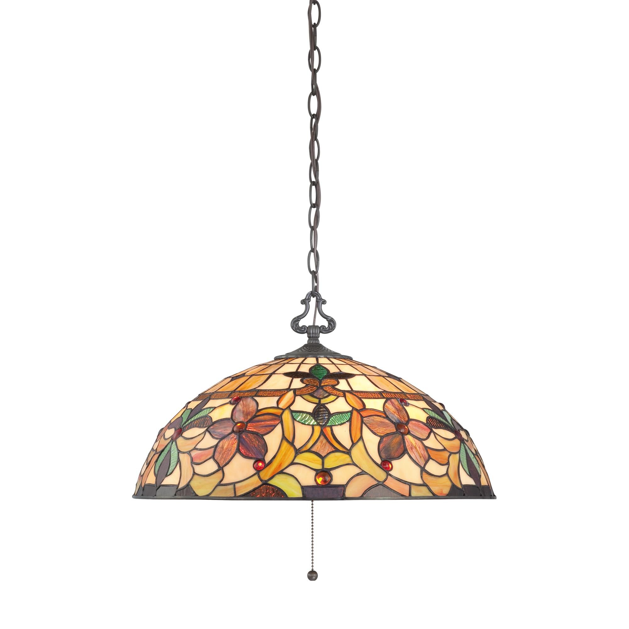 Shown in Vintage Bronze finish and Tiffany glass