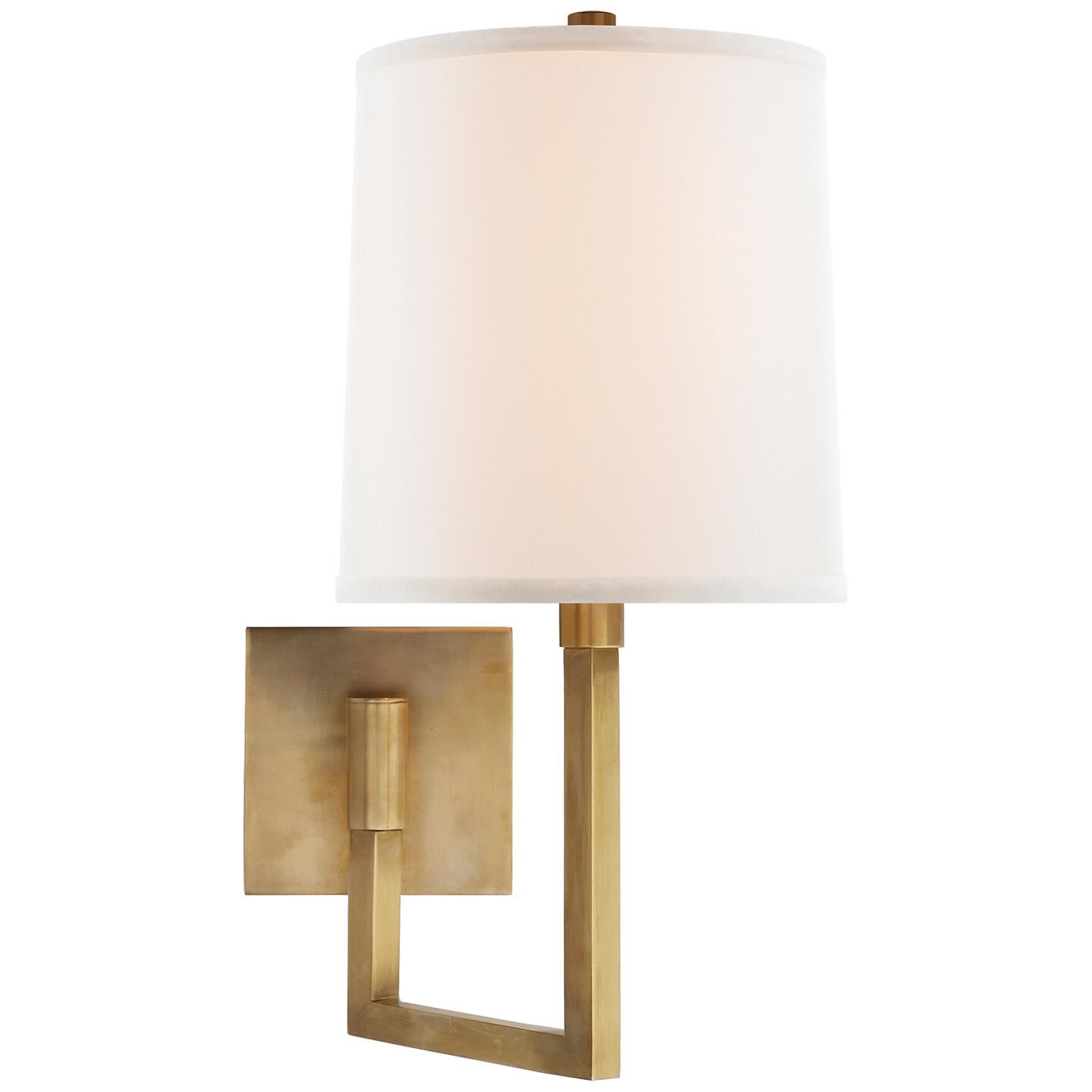 Shown in Soft Brass finish and Linen shade