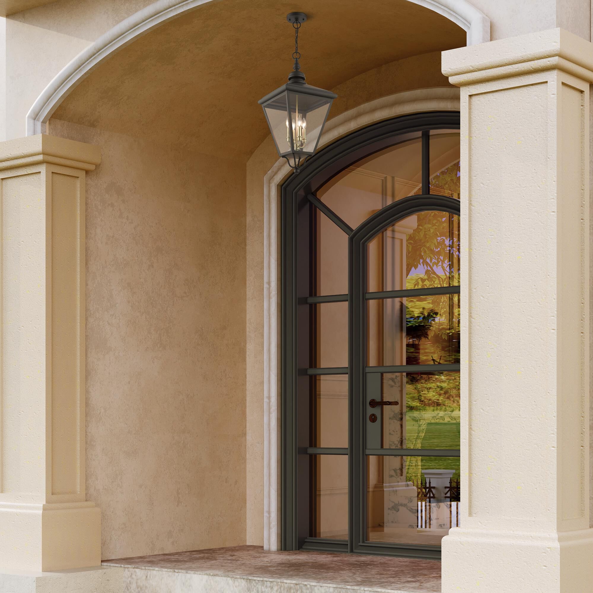 Shown in Bronze With Antique Brass Cluster finish and Clear glass