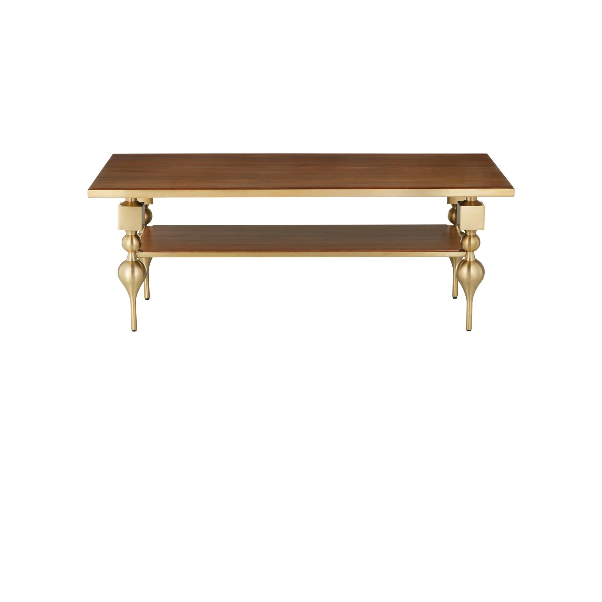 Shown in Brushed Brass, Walnut finish