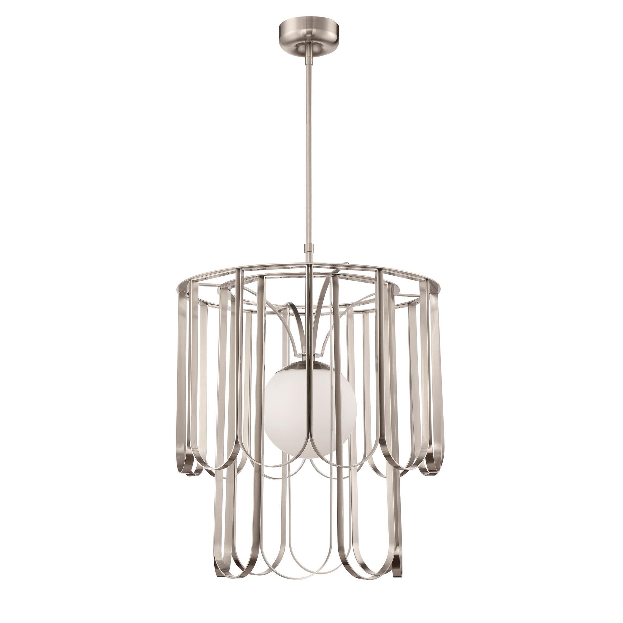 Shown in Brushed Polished Nickel finish and White Frosted glass and Glass shade