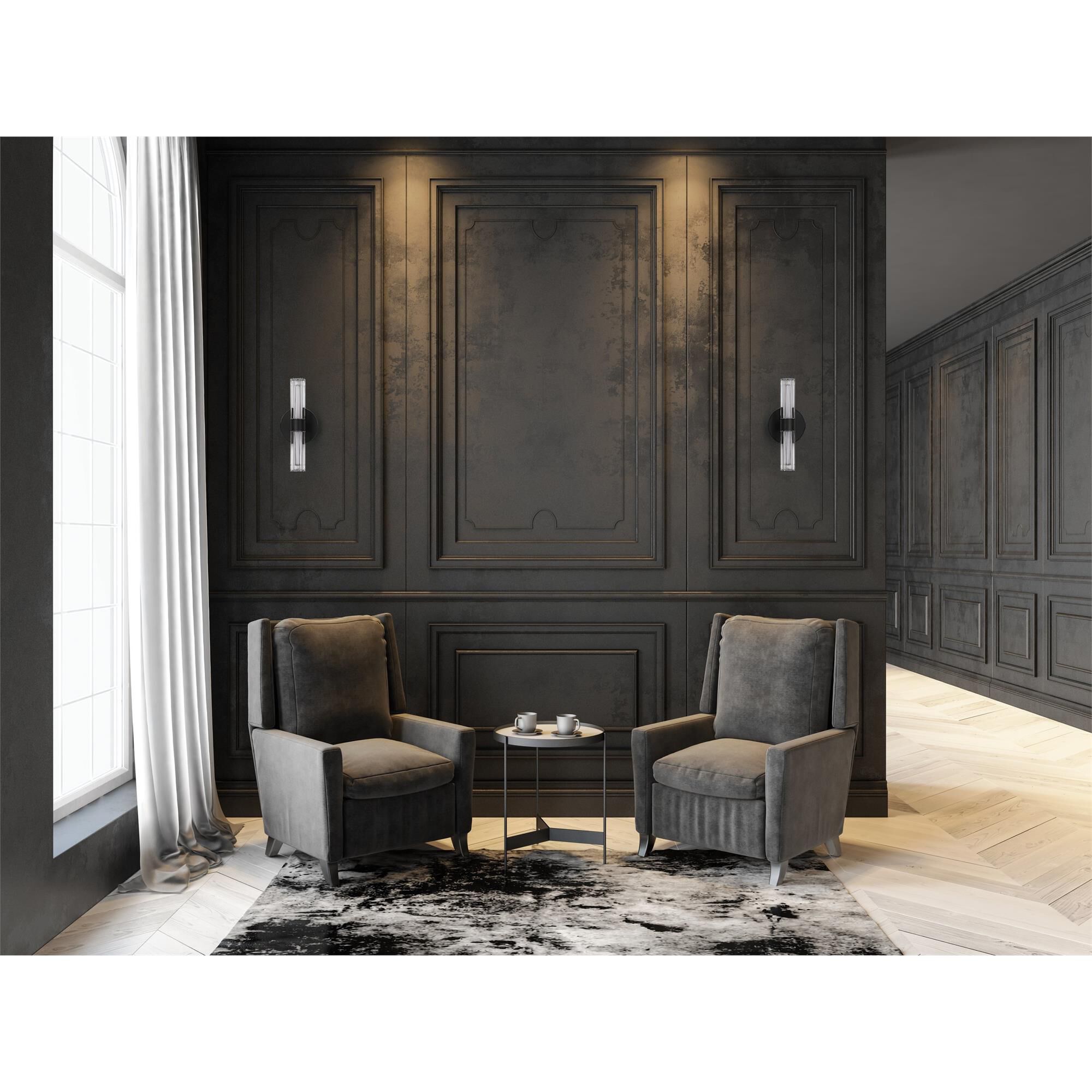 Shown in Matte Black finish and Clear Ribbed, White glass