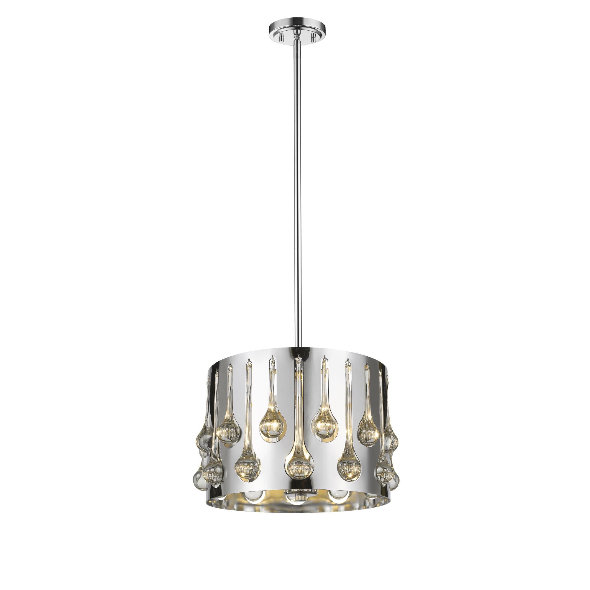 Shown in Chrome finish and Crystal + Steel glass and Crystal + Steel shade