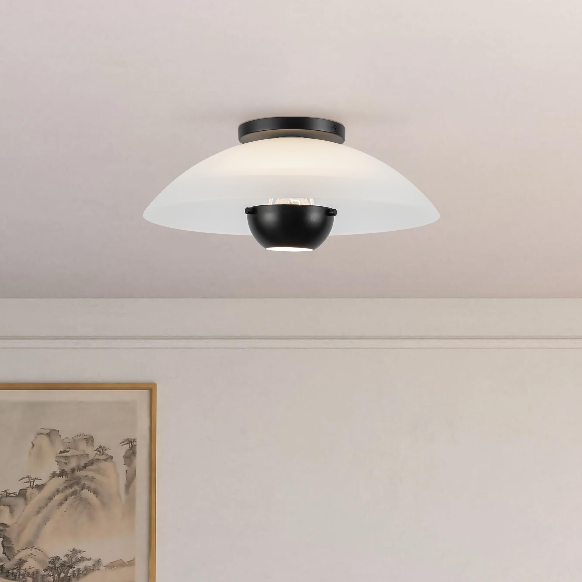 Shown in Black finish and Matte Opal Glass shade