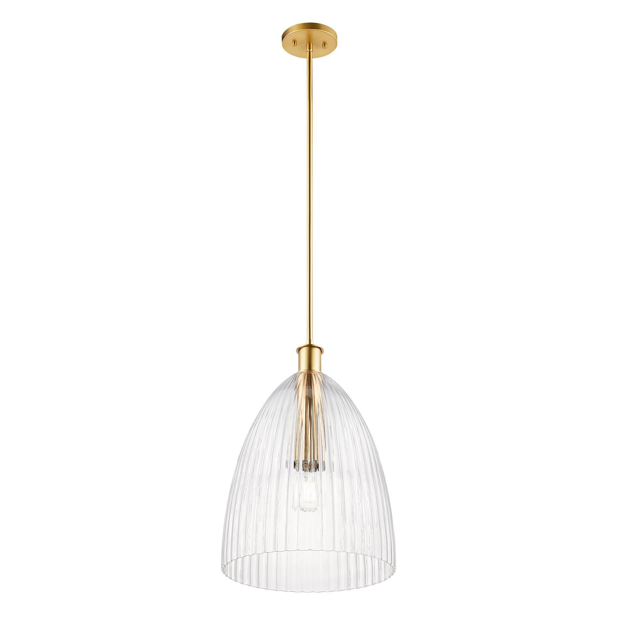 Shown in Natural Brass finish and Clear Pleated glass
