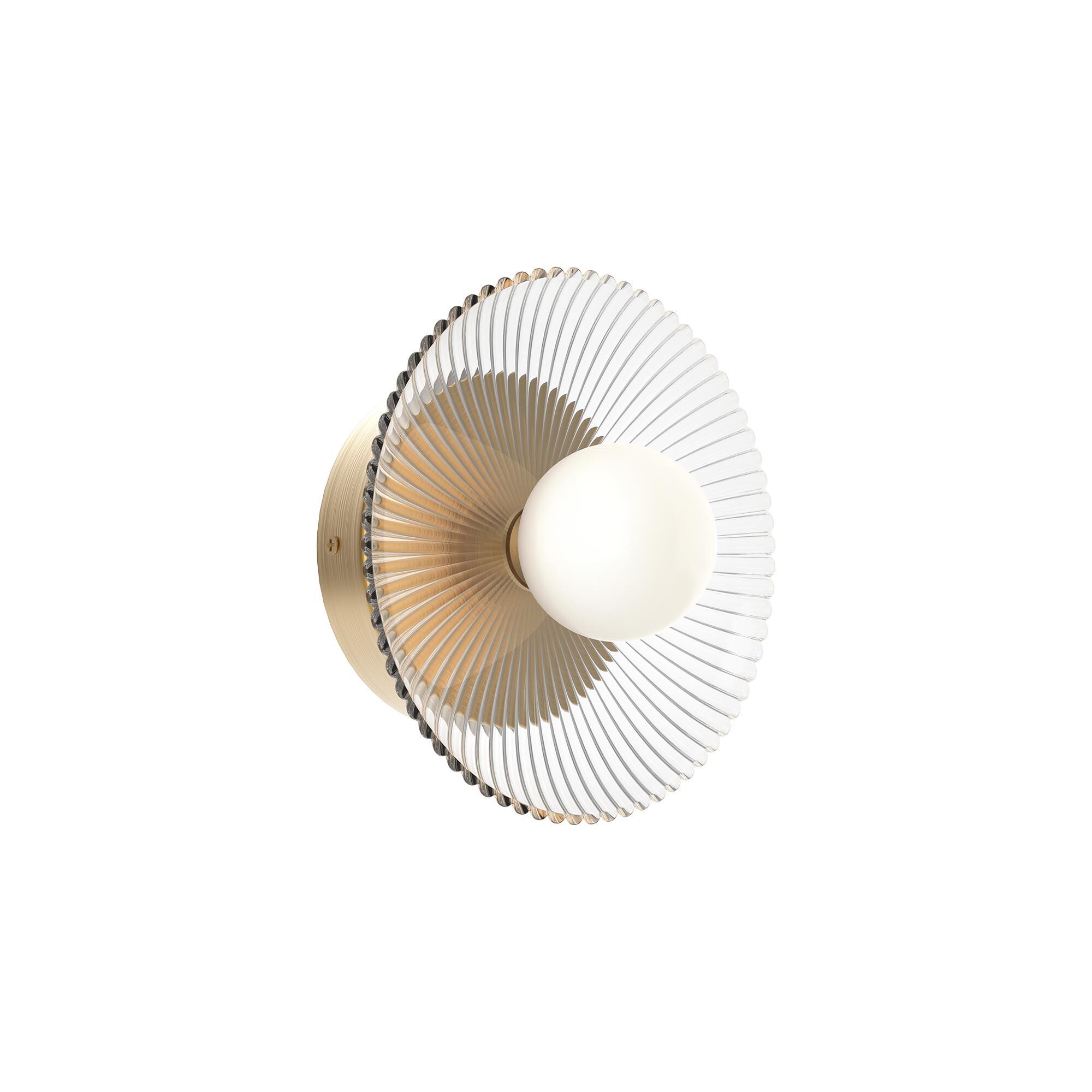Shown in Brushed Gold finish and Clear Ribbed and Matte Opal Ball glass