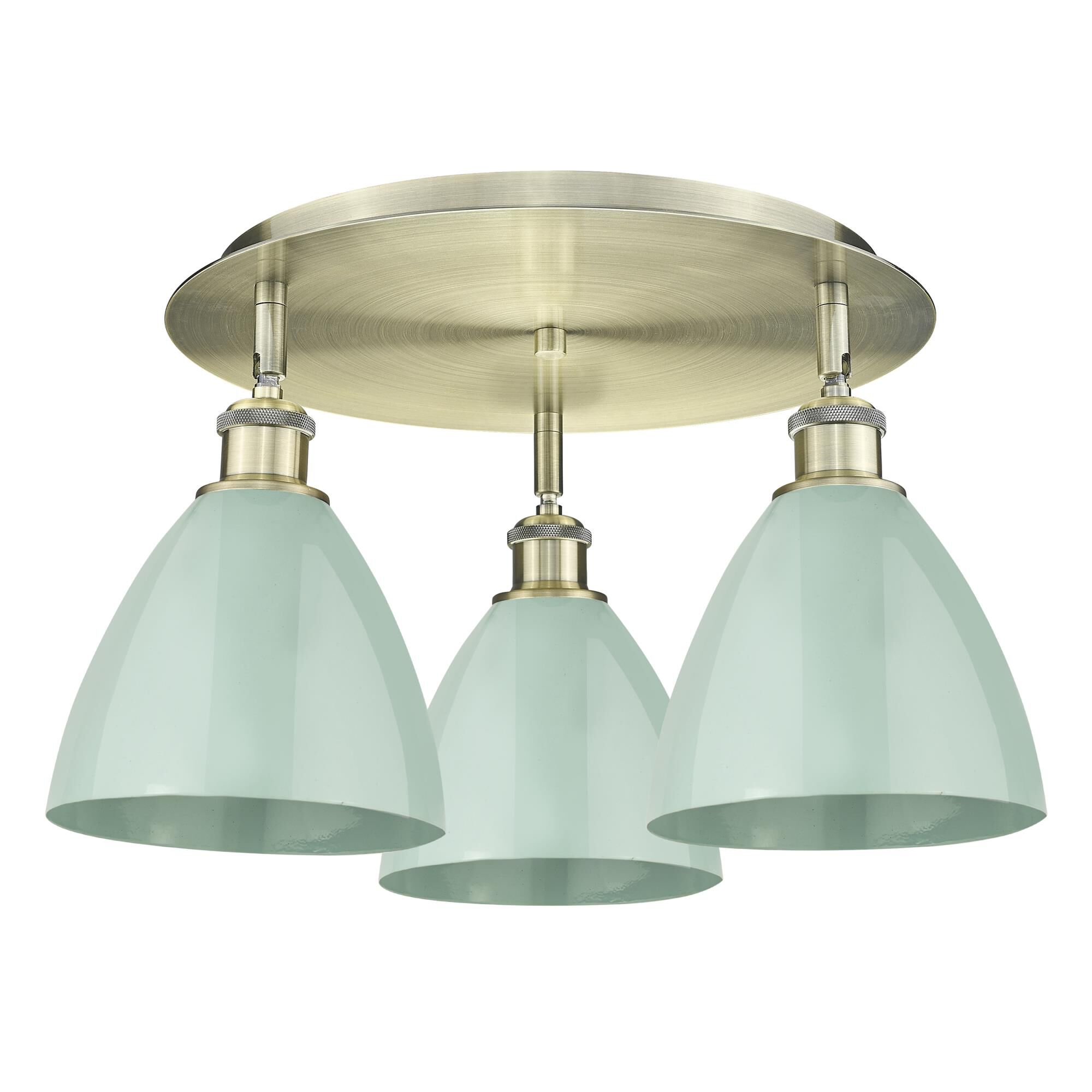 Shown in Antique Brass finish and Seafoam shade
