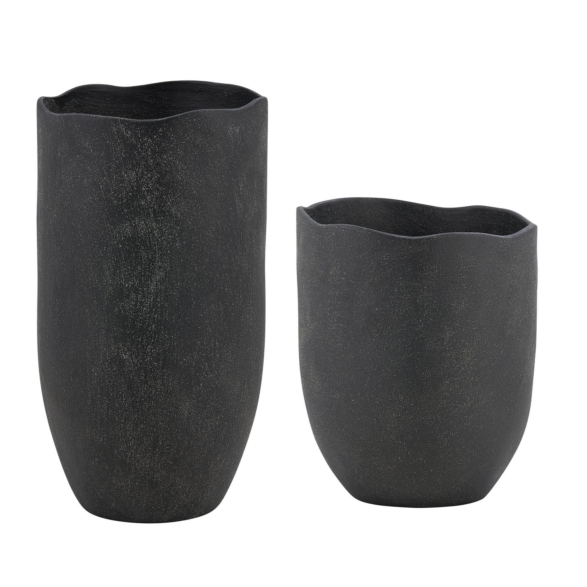 Uttermost Komorebi Indoor-Outdoor Black Vases Set/2 Vase-Urn by Uttermost