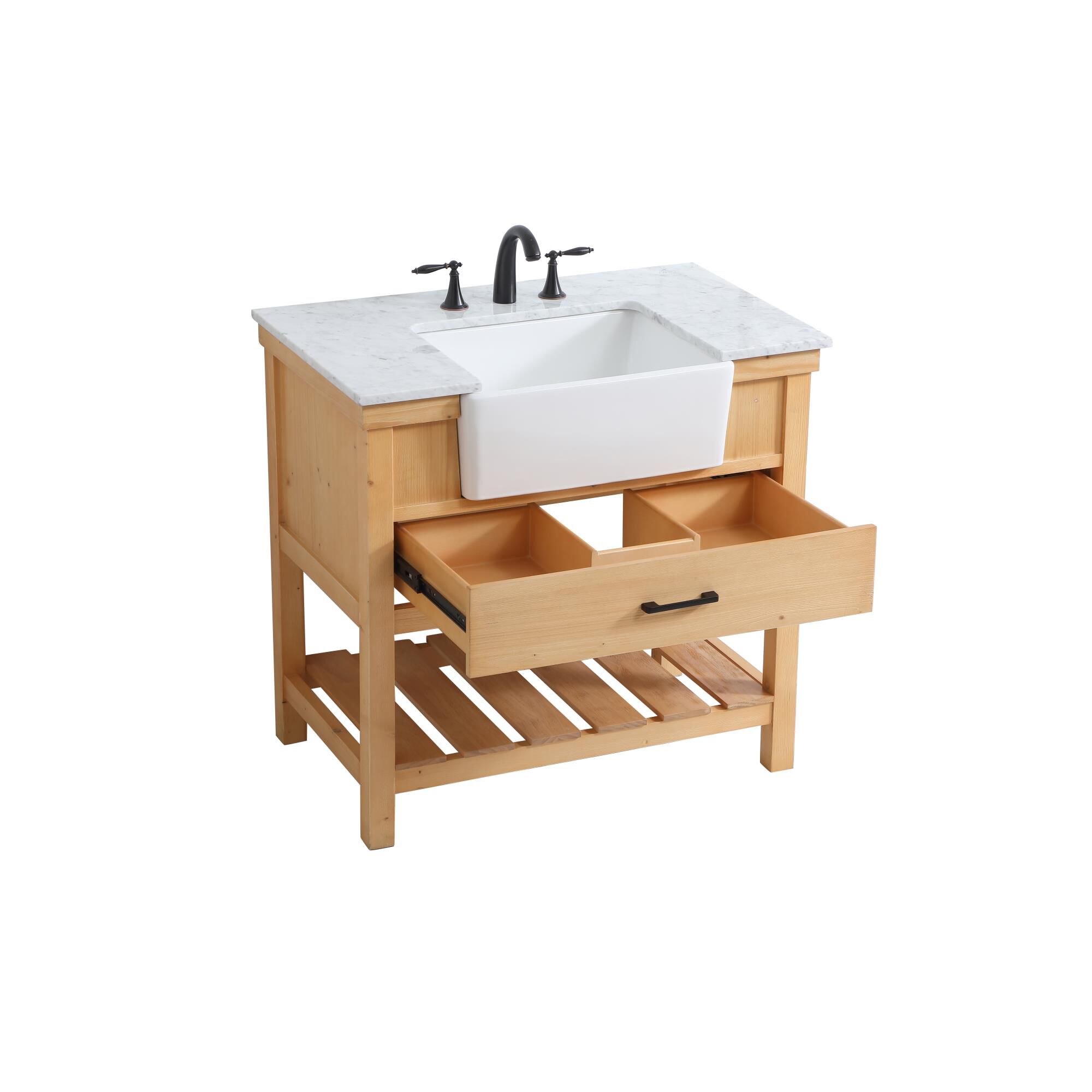 Shown in Natural Wood finish and Without Backsplash accent