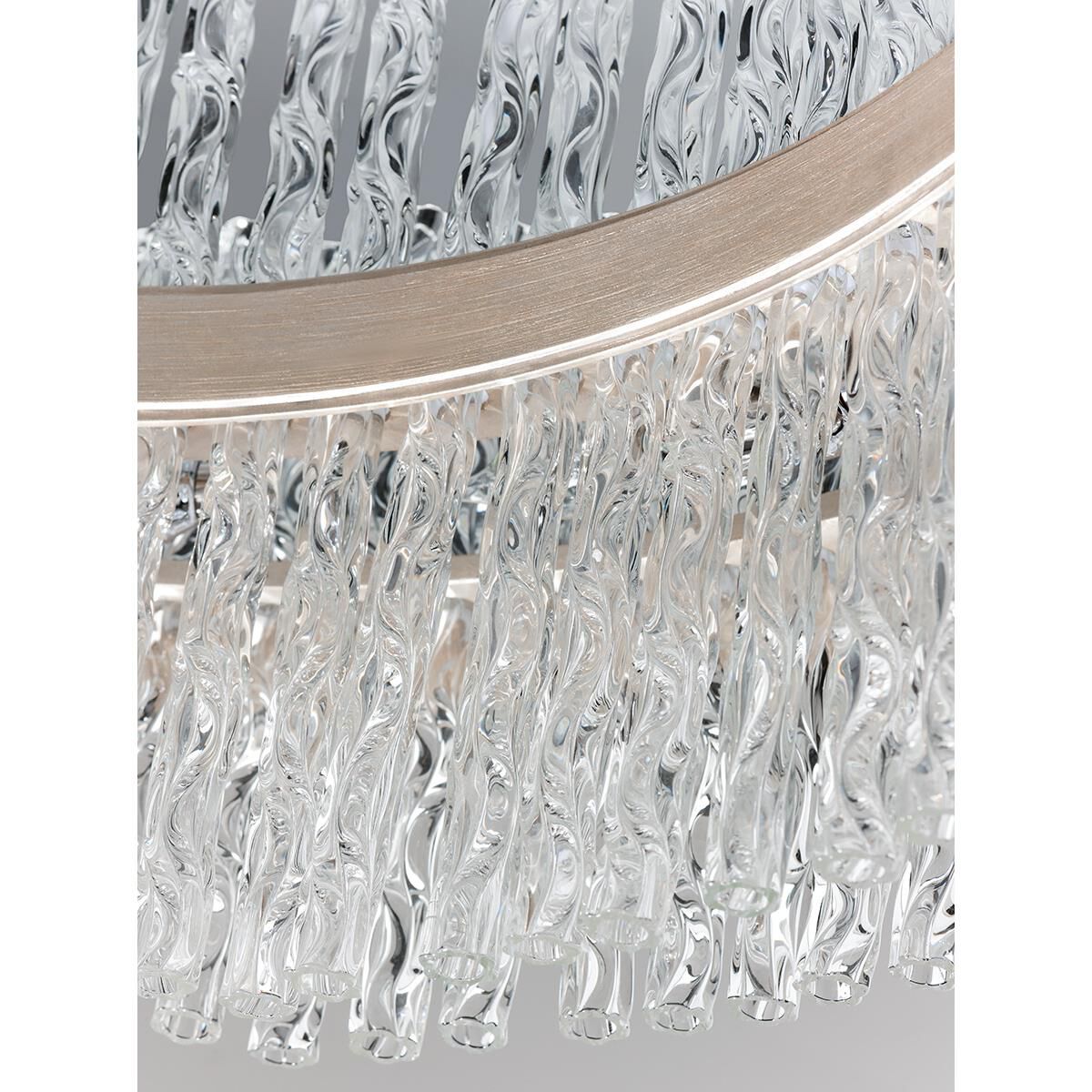 Shown in Silver Leaf With Polished Stainless Accents finish and Clear glass and Tubular Glass shade