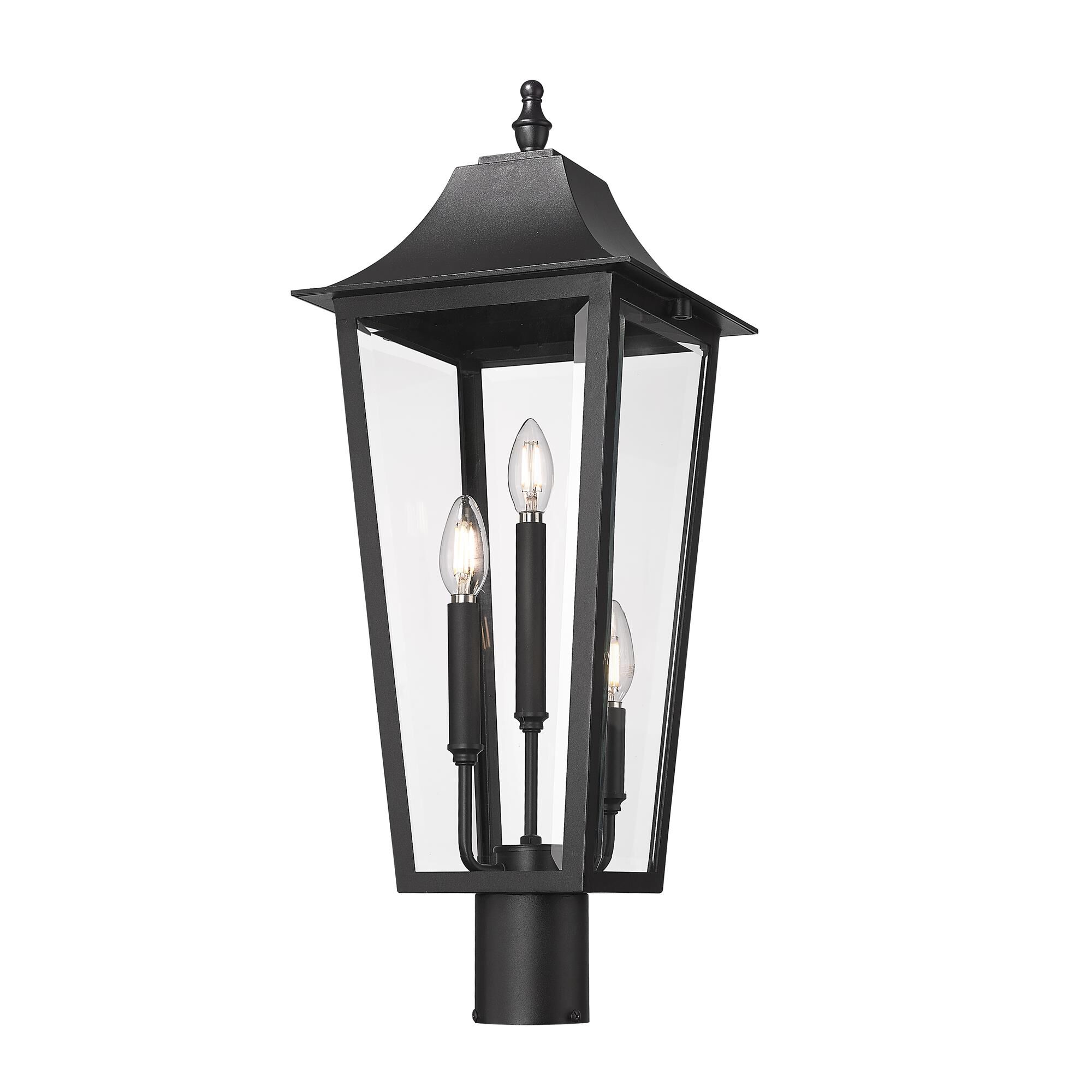 Shown in Black finish and Clear Beveled glass and Clear Beveled shade
