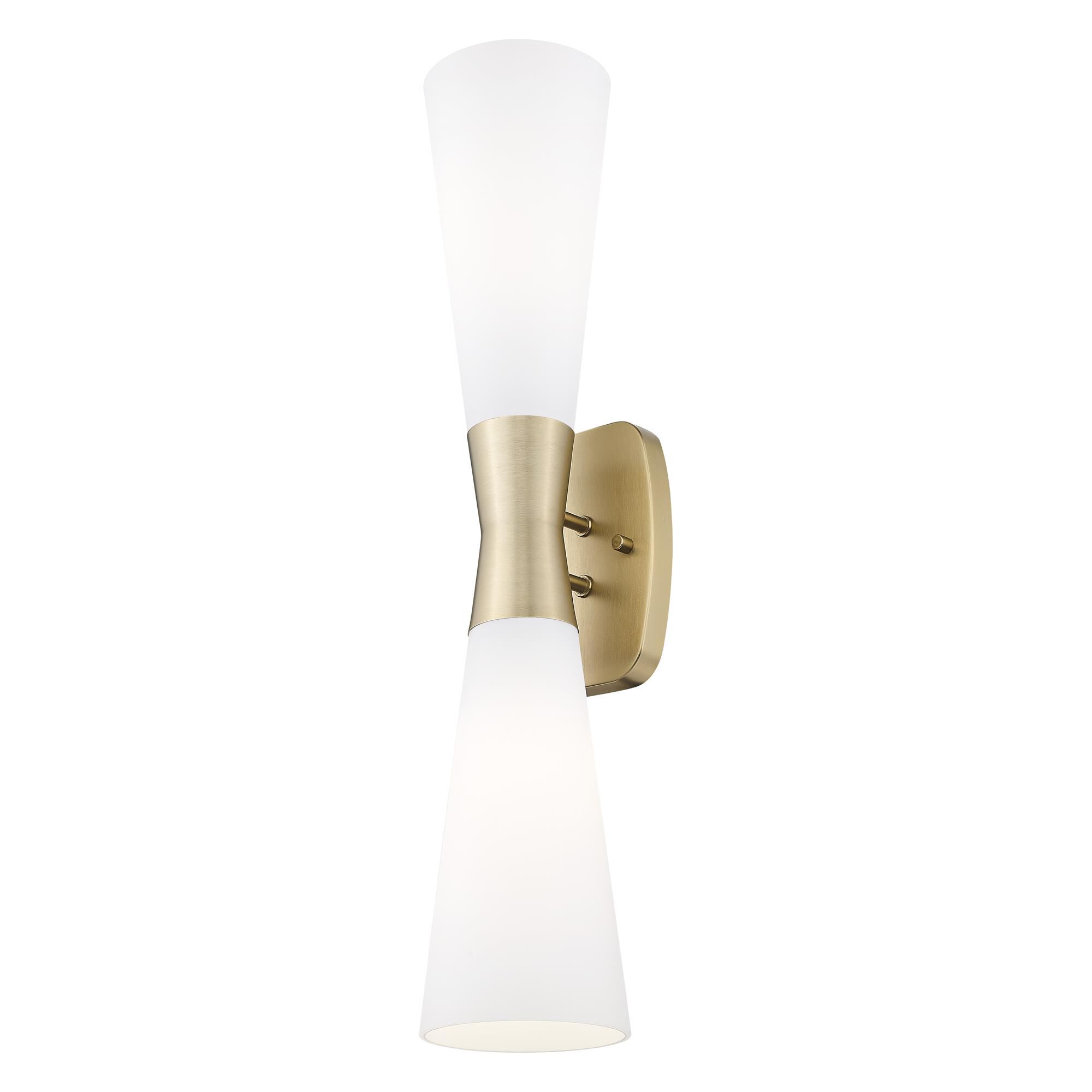 Shown in Modern Gold finish and White Opal glass