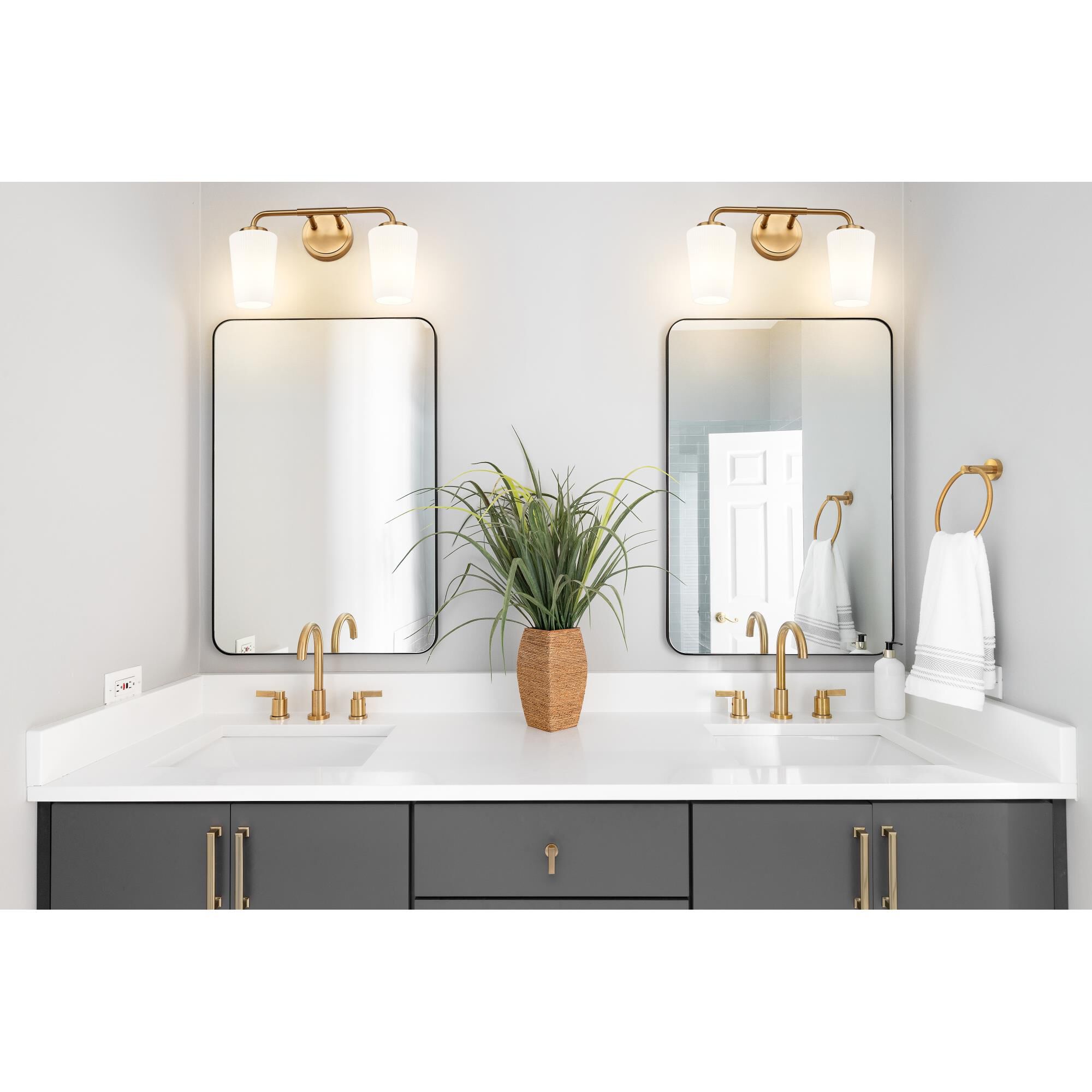 Shown in Modern Gold finish and Matte Opal glass and Matte Opal shade