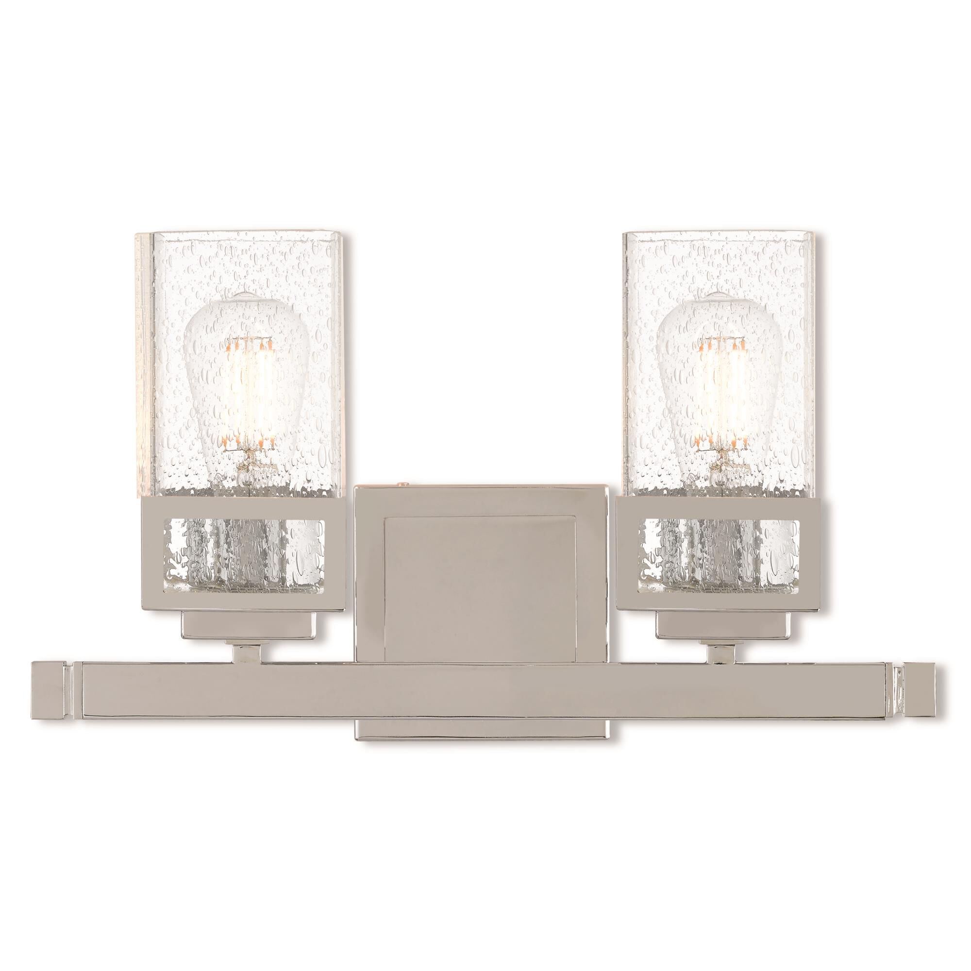 Shown in Polished Chrome finish and Hand Blown Clear Seeded glass