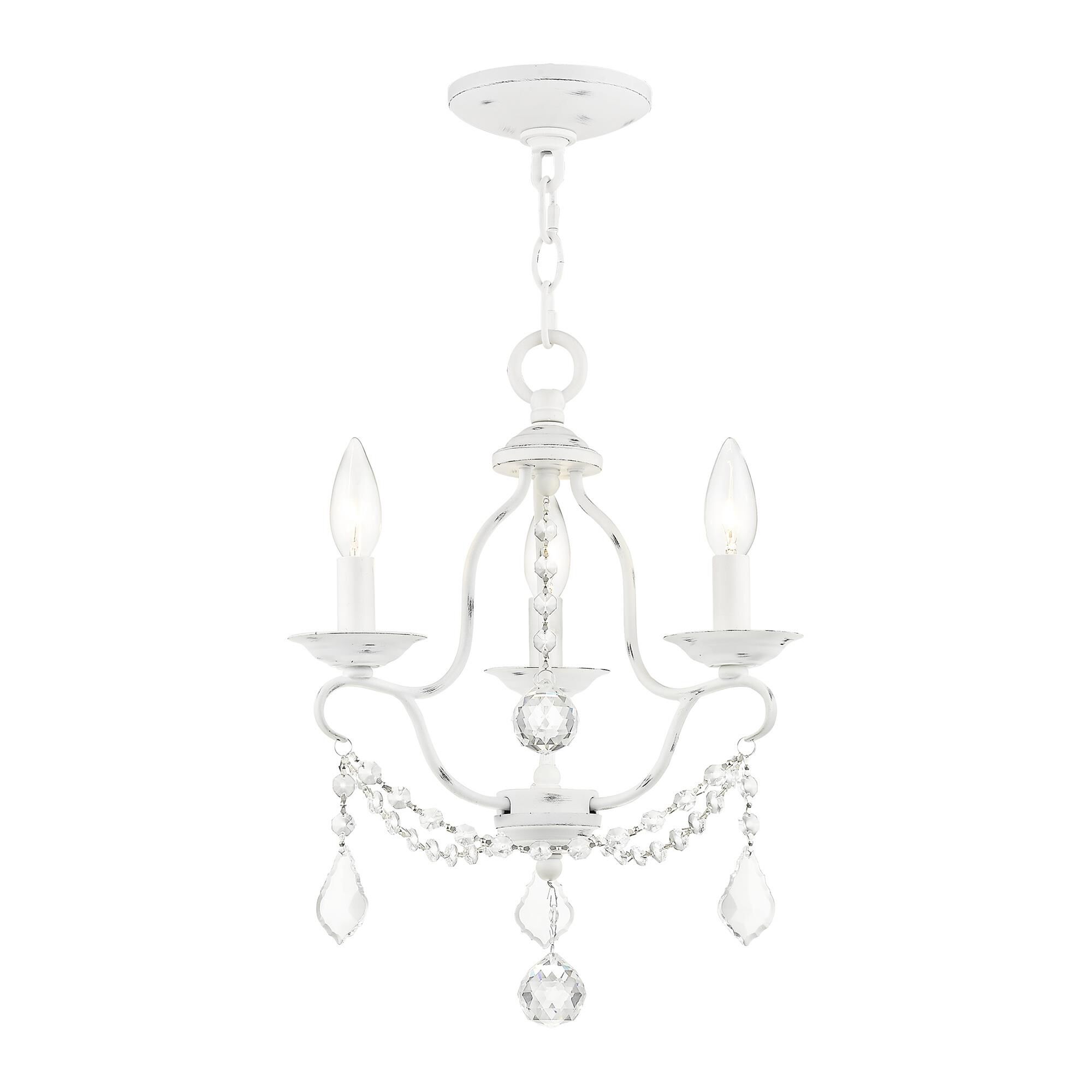 Shown in Antique White finish and Clear crystal