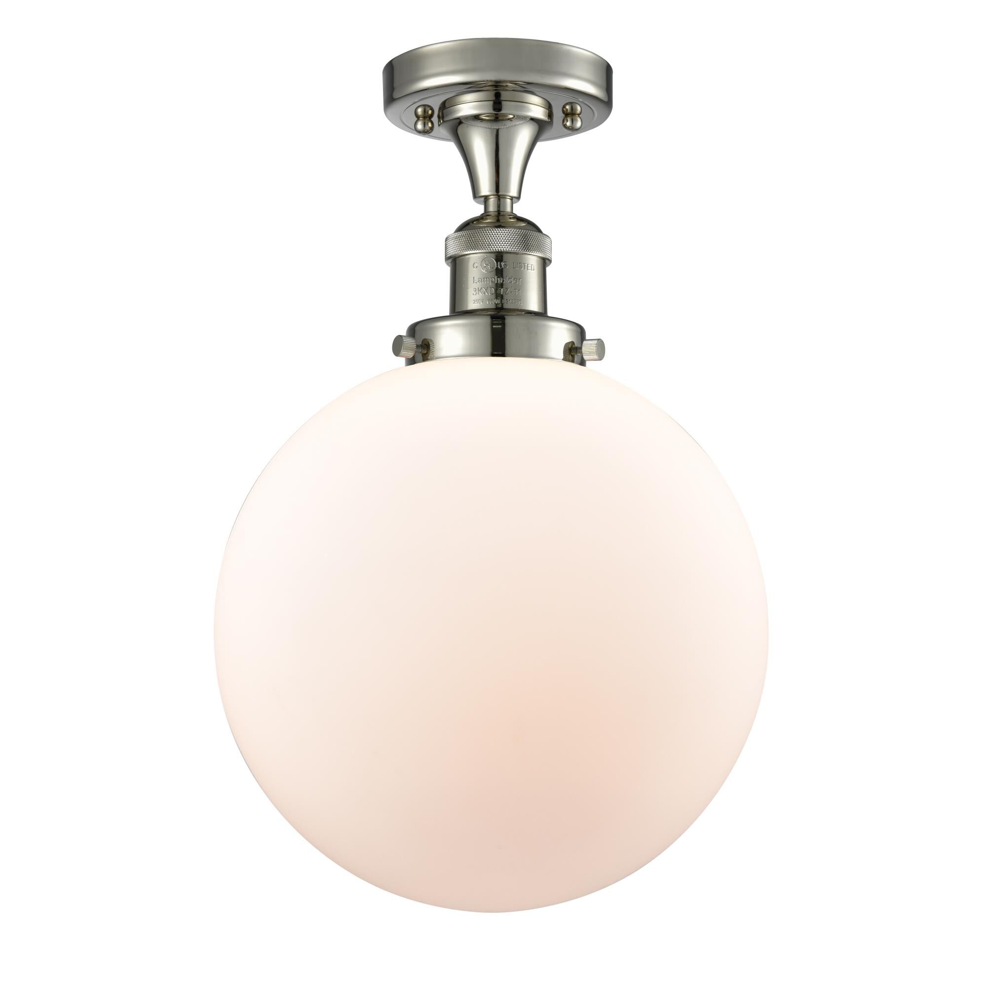 Shown in Polished Nickel finish and Matte White Cased glass