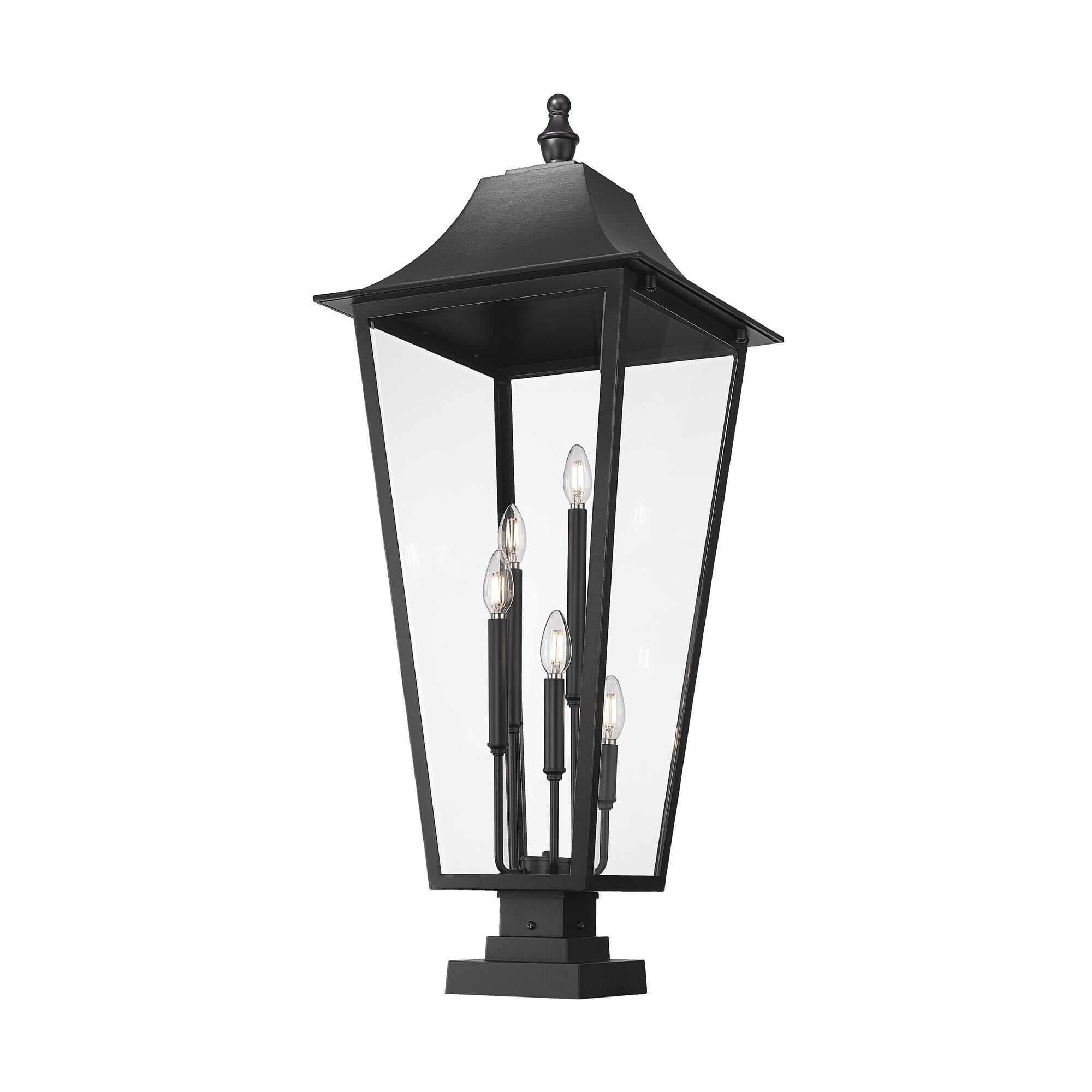 Shown in Black finish and Clear Beveled glass and Clear Beveled shade