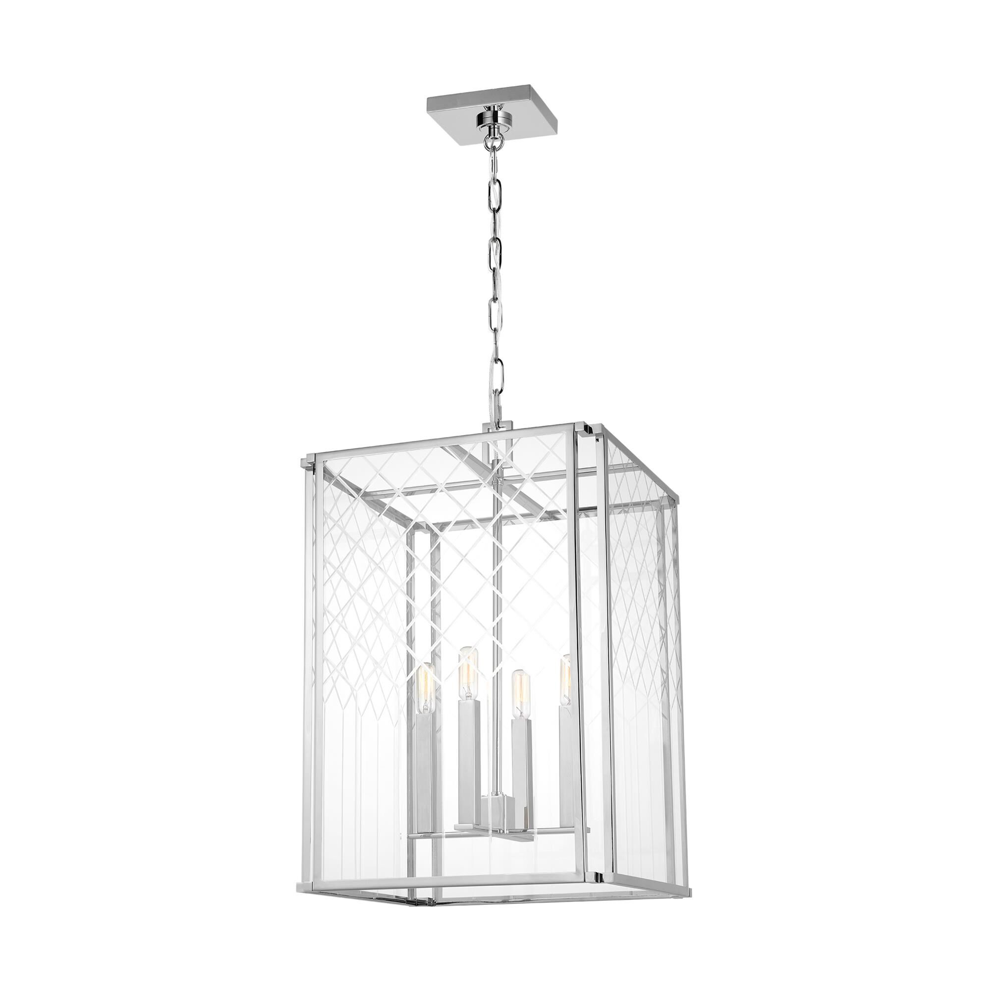 Shown in Polished Nickel finish and Clear With Diamond Cut Pattern glass