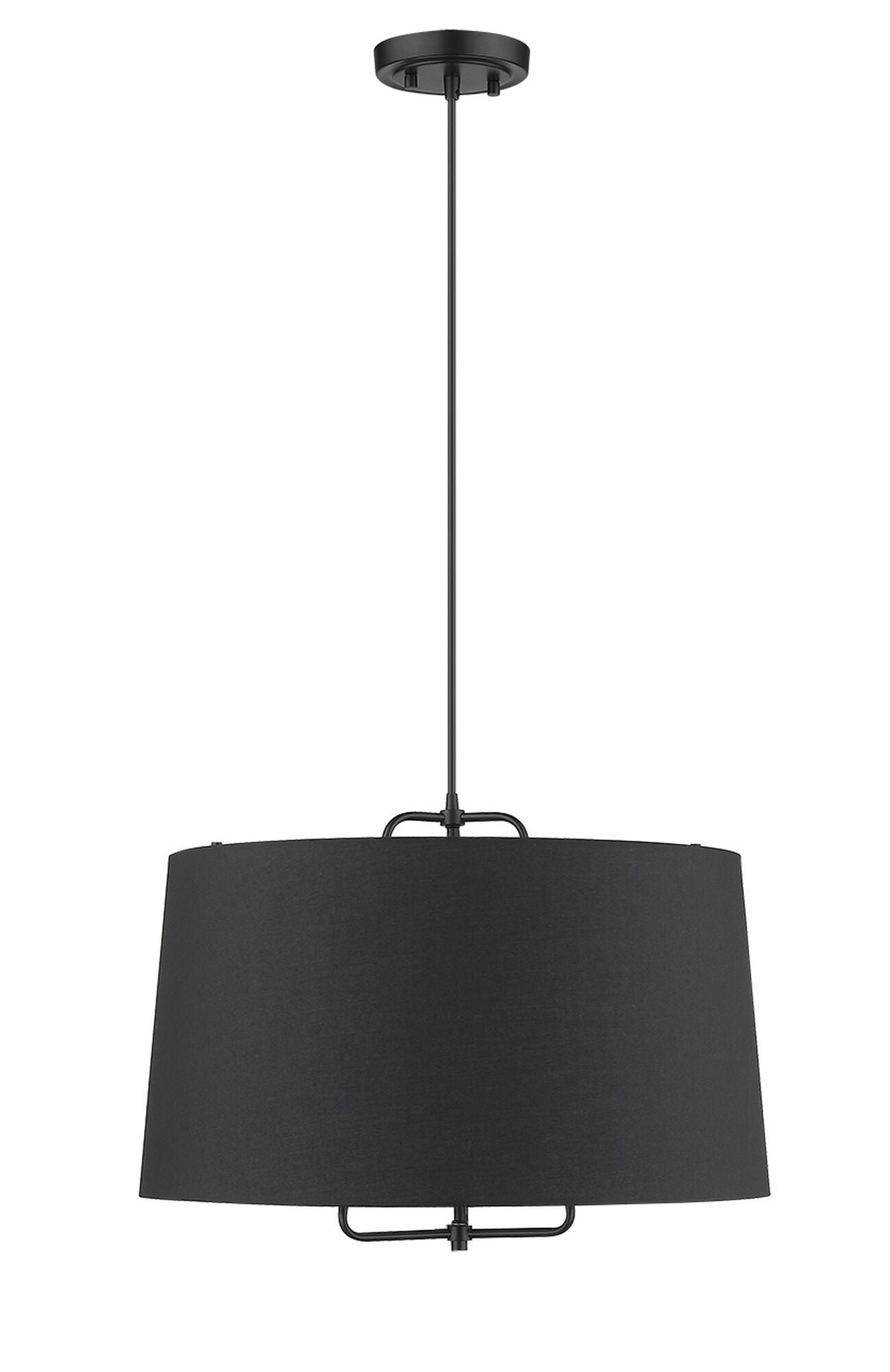 Shown in Matte Black finish and Matte Black glass and Black Hardback Linen Drum shade