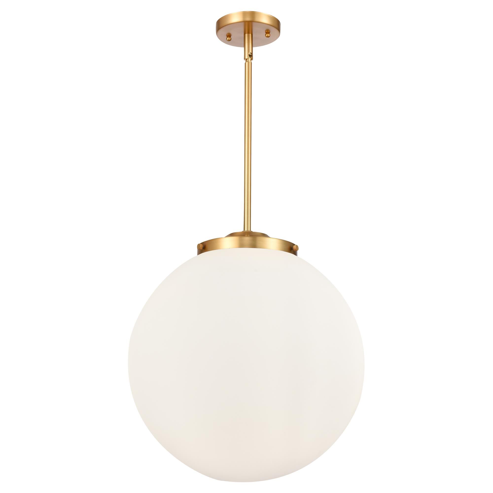 Shown in Satin Gold finish and Matte White Cased Beacon glass