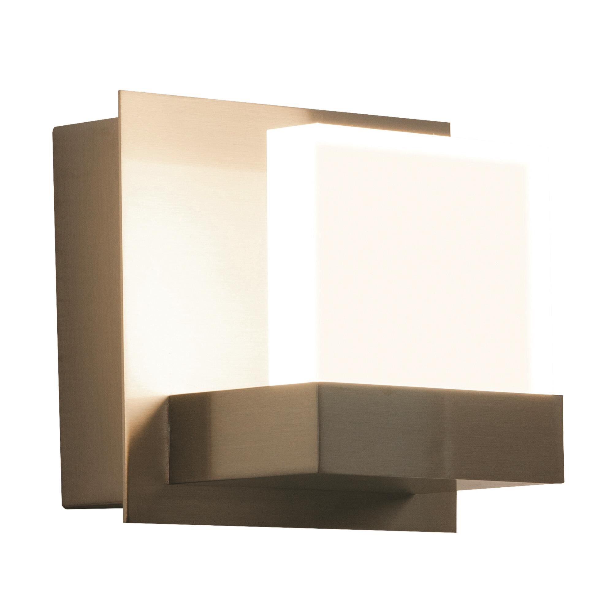 Shown in Satin Nickel finish and Frosted Acrylic glass and 120 Volt Dimmer accent