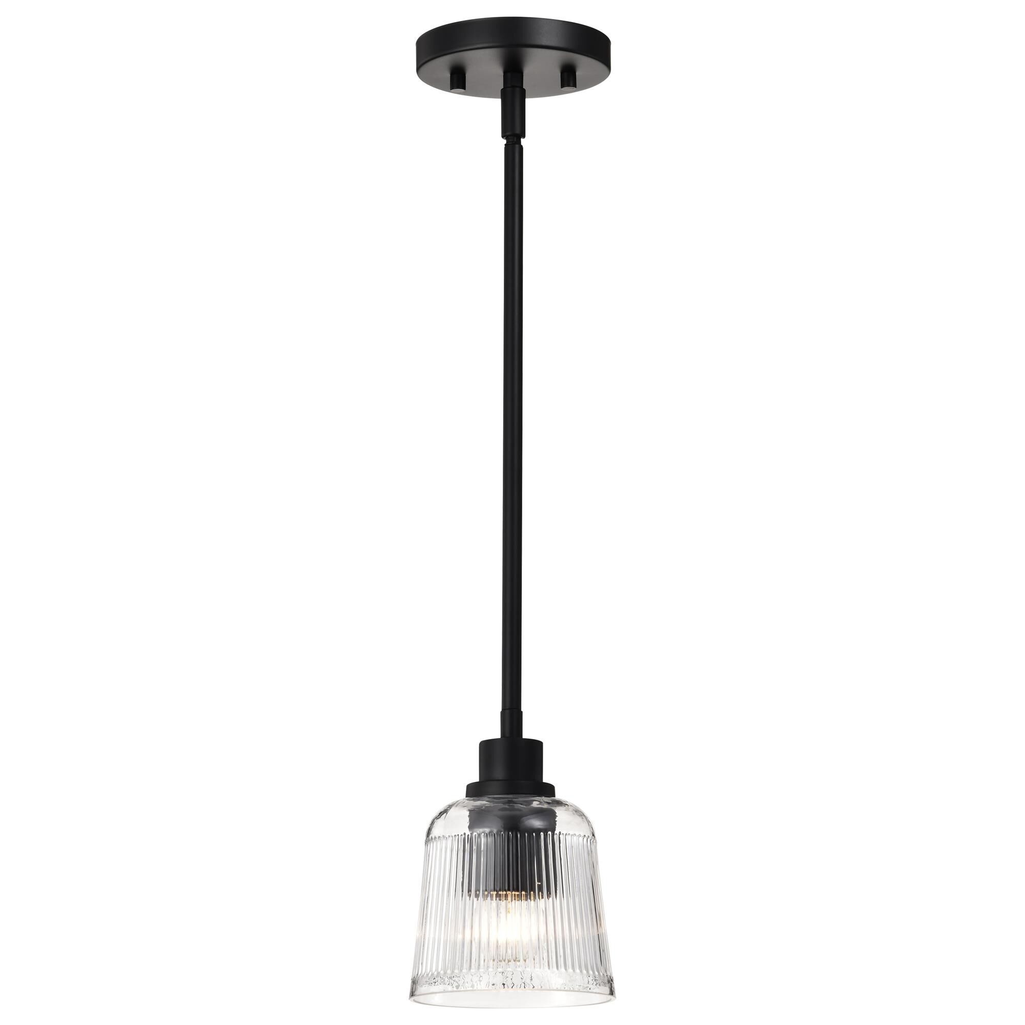Shown in Matte Black finish and Clear Ribbed glass