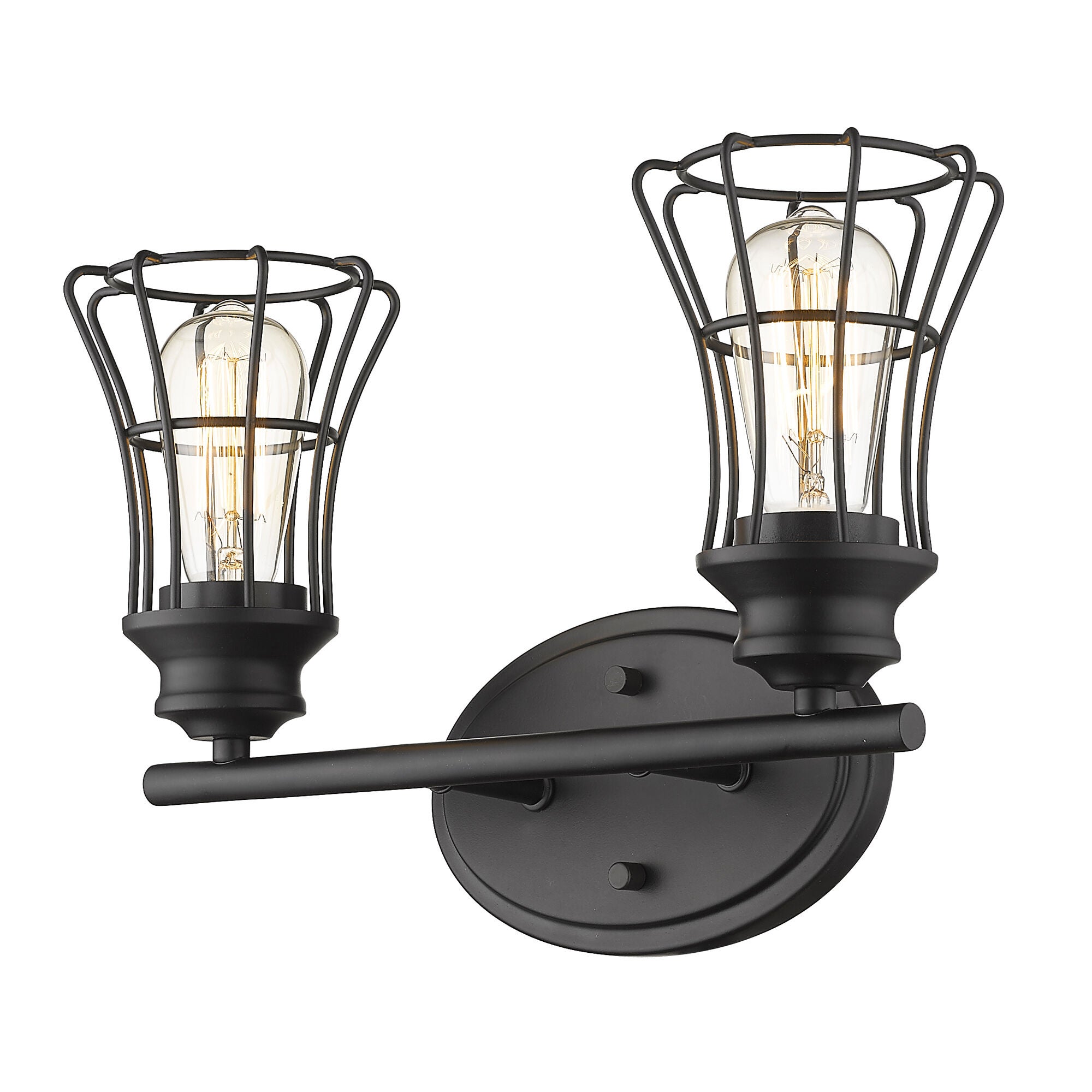 Shown in Matte Black finish and Matte Black glass and Matte Black, Geometric Metal Cage s shade